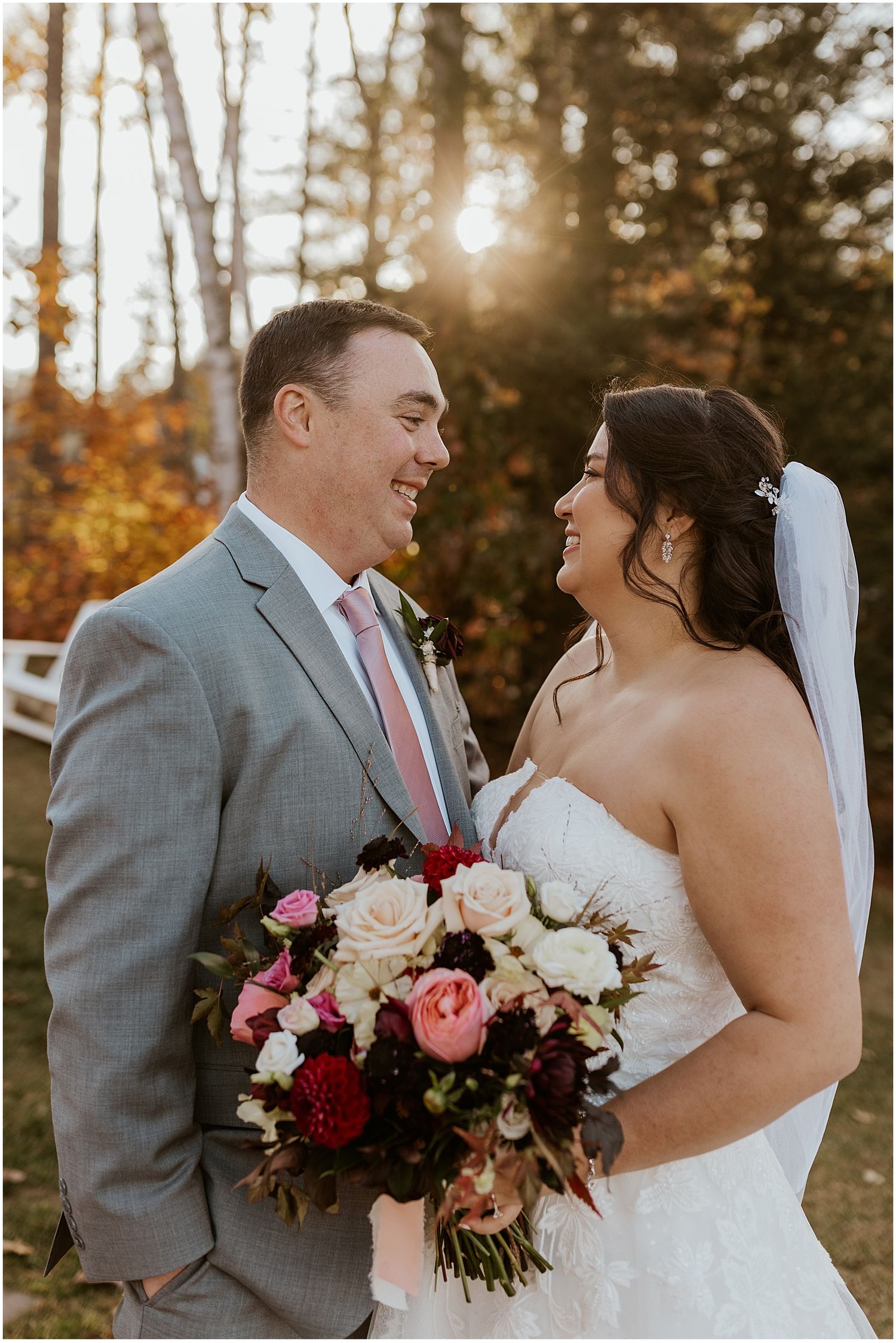 Bride and groom at the Barn on the Pemi in NH