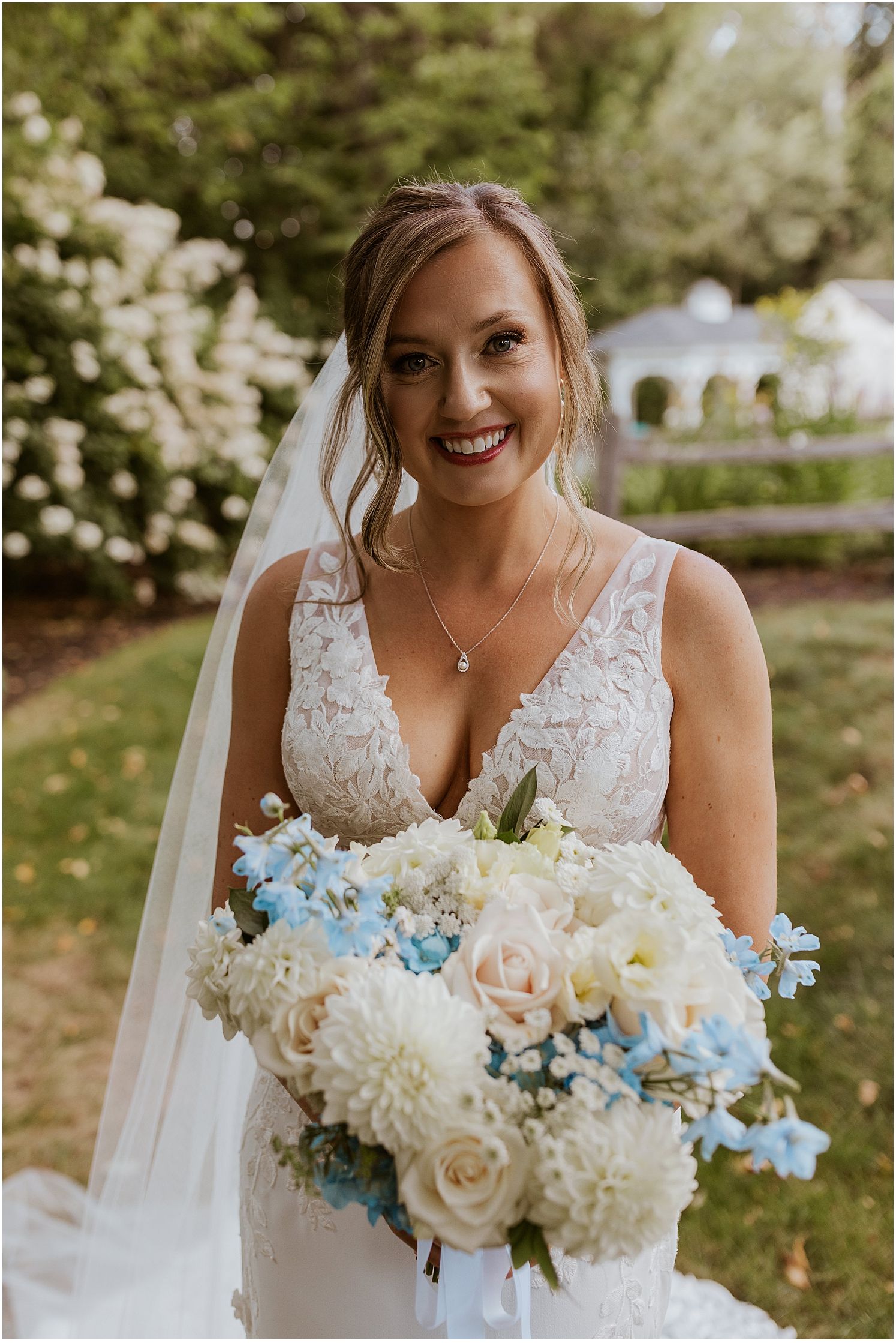 Blue and white bridal bouquet