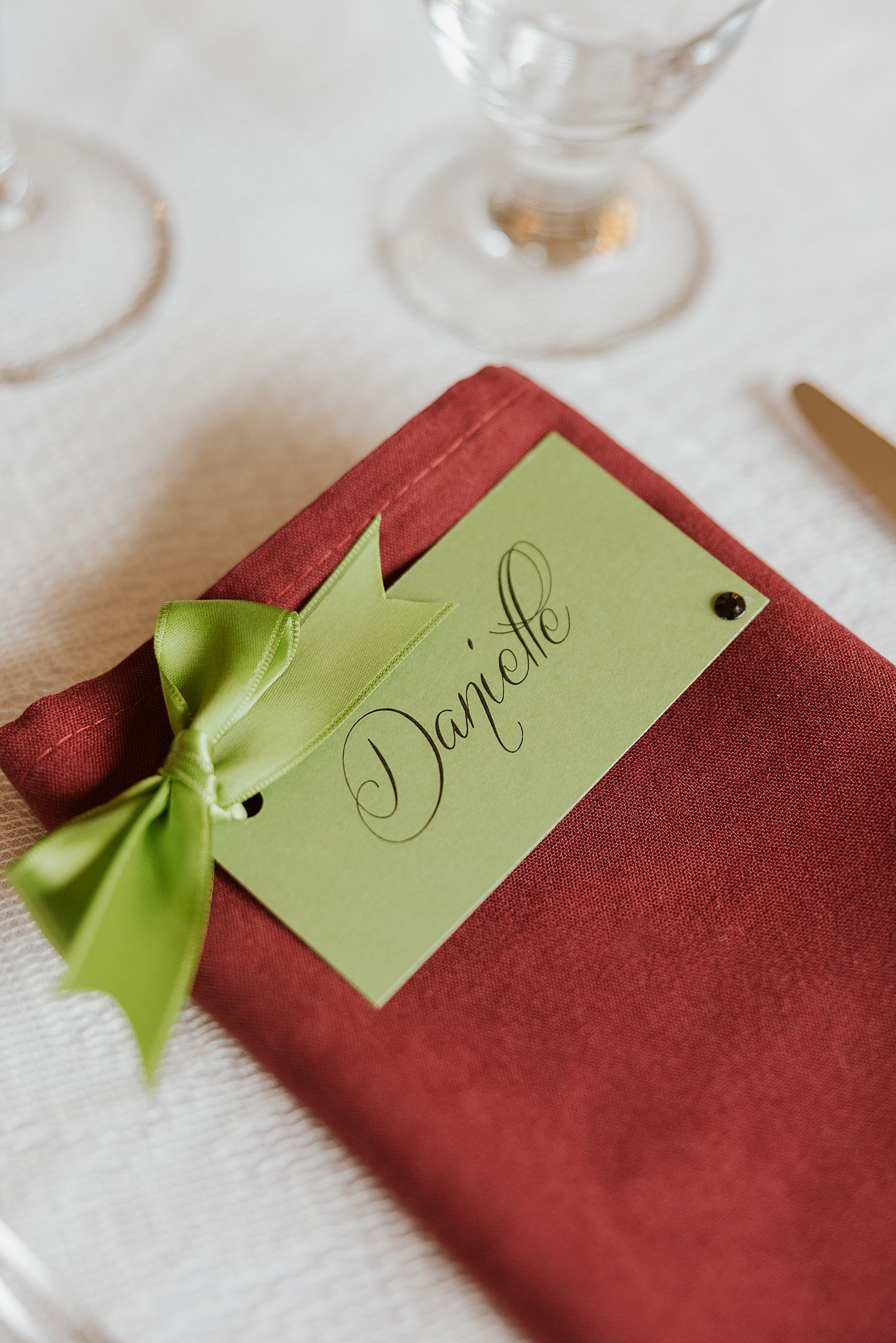 Wedding reception place settings for a Dell-Lea wedding in New Hampshire