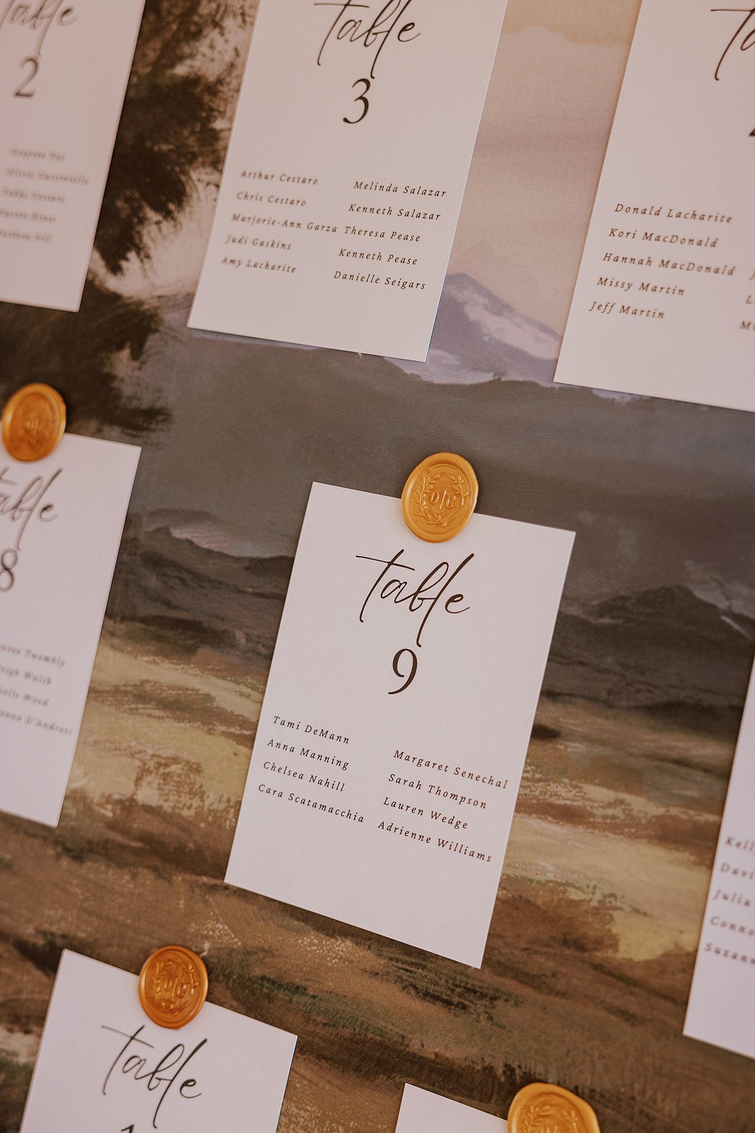 A wedding seating chart for a New Hampshire wedding at the Sunset Pavilion at the Owl's Nest Resort
