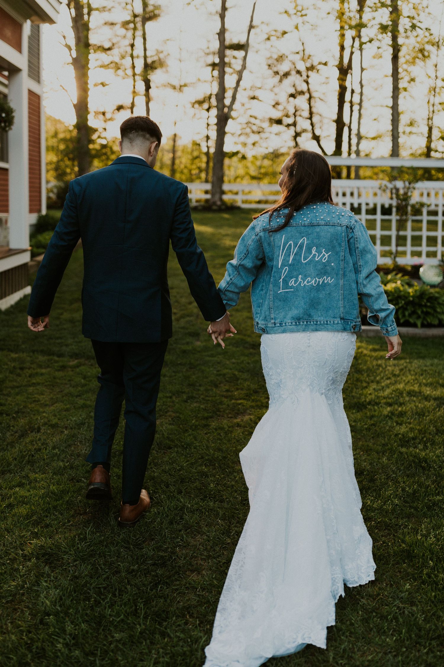 Chrissy and Mike during golden hour portraits at the Arabella Estate in Buxton Maine.