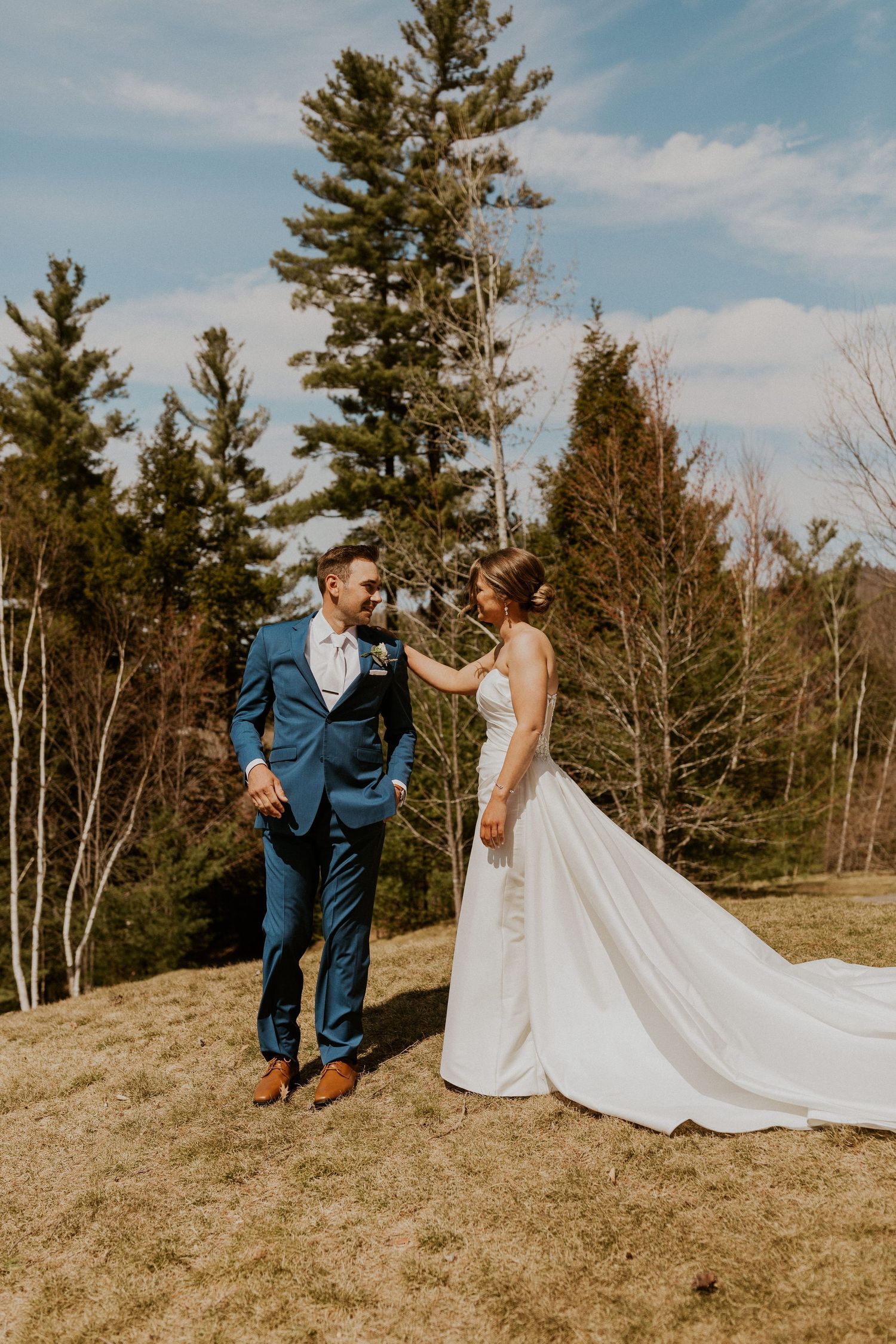 Kendra and Andrew's first look at Owl's Nest Resort before their wedding ceremony.