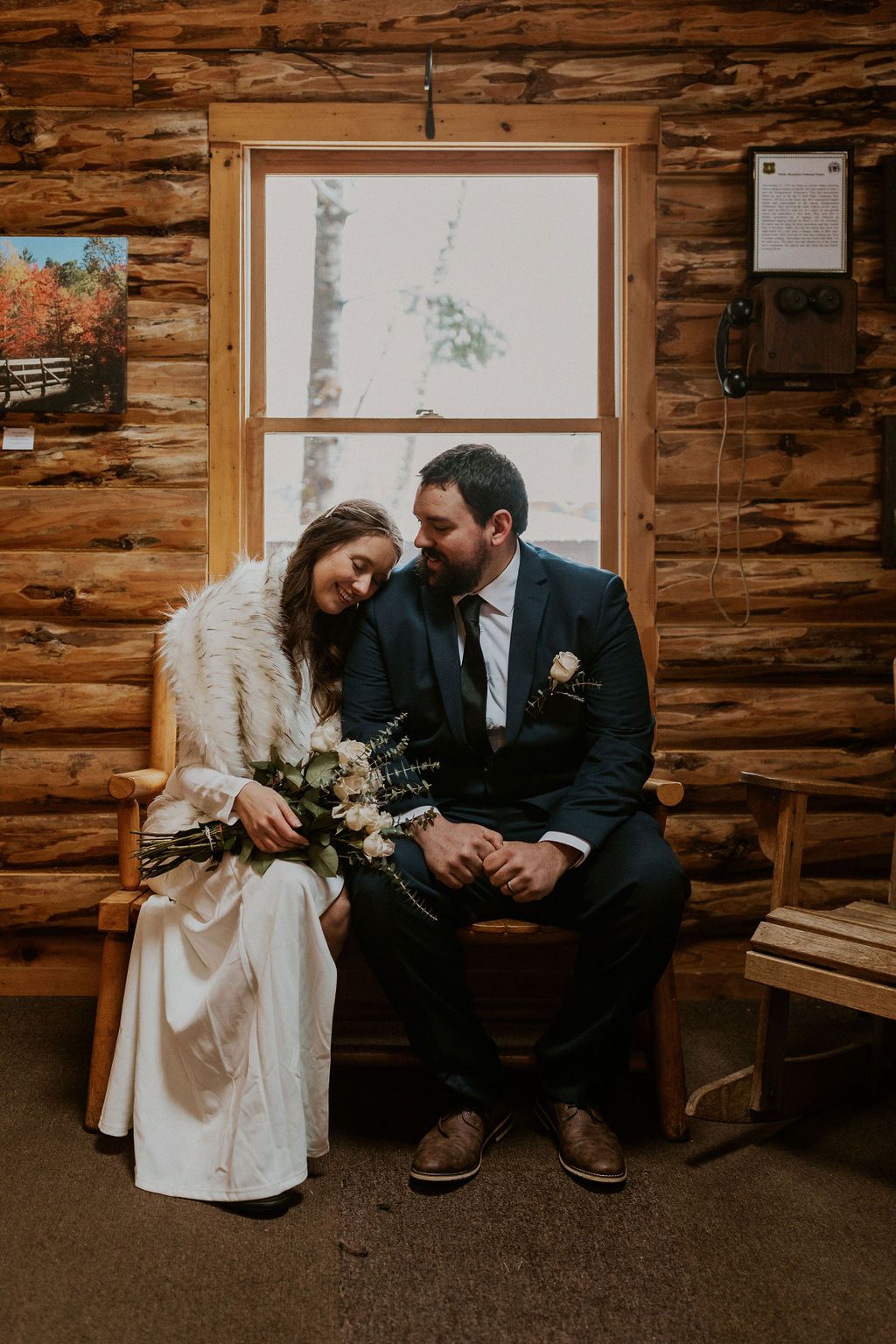 Winter elopement at cabin in white mountains NH
