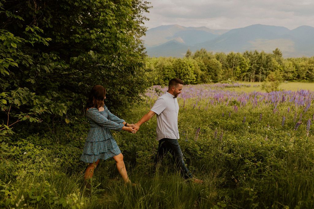 New Hampshire engagement photos lupine field