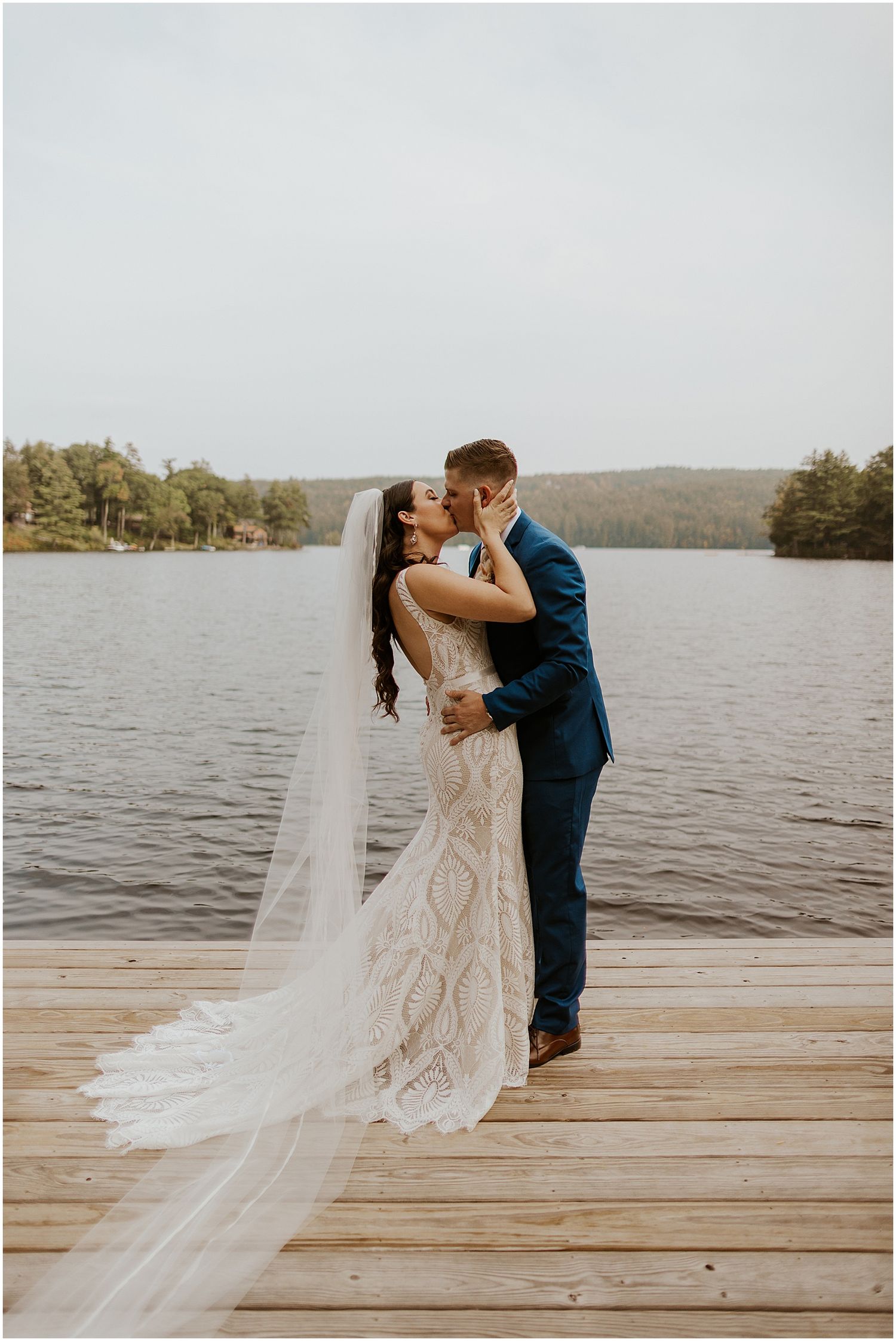 Bride and groom on NH lake