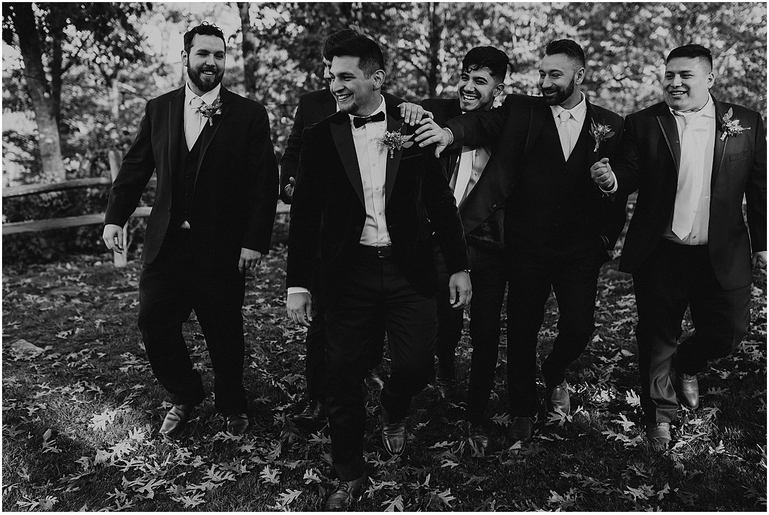 Groom and groomsmen portrait at NH wedding