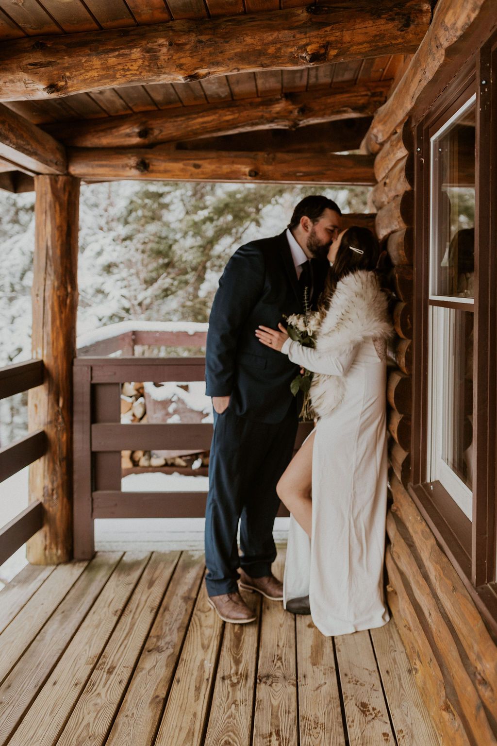 Bridal portraits at winter elopement in NH