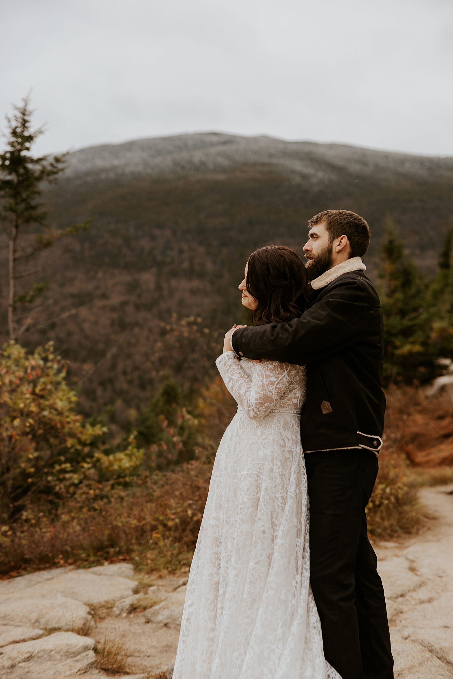 NH couple eloping on Mt Willard during their micro wedding