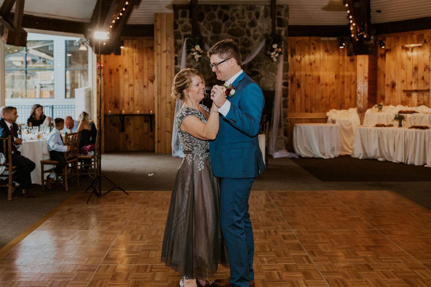 Wedding reception in the Octagon Lodge at Loon Mountain.