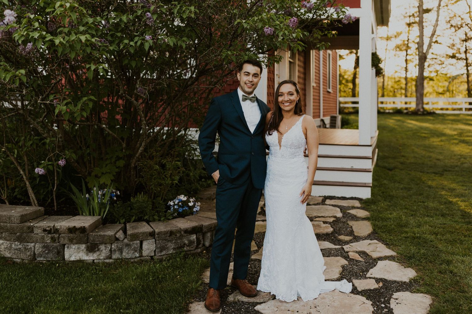 Chrissy and Mike during golden hour portraits at the Arabella Estate in Buxton Maine.