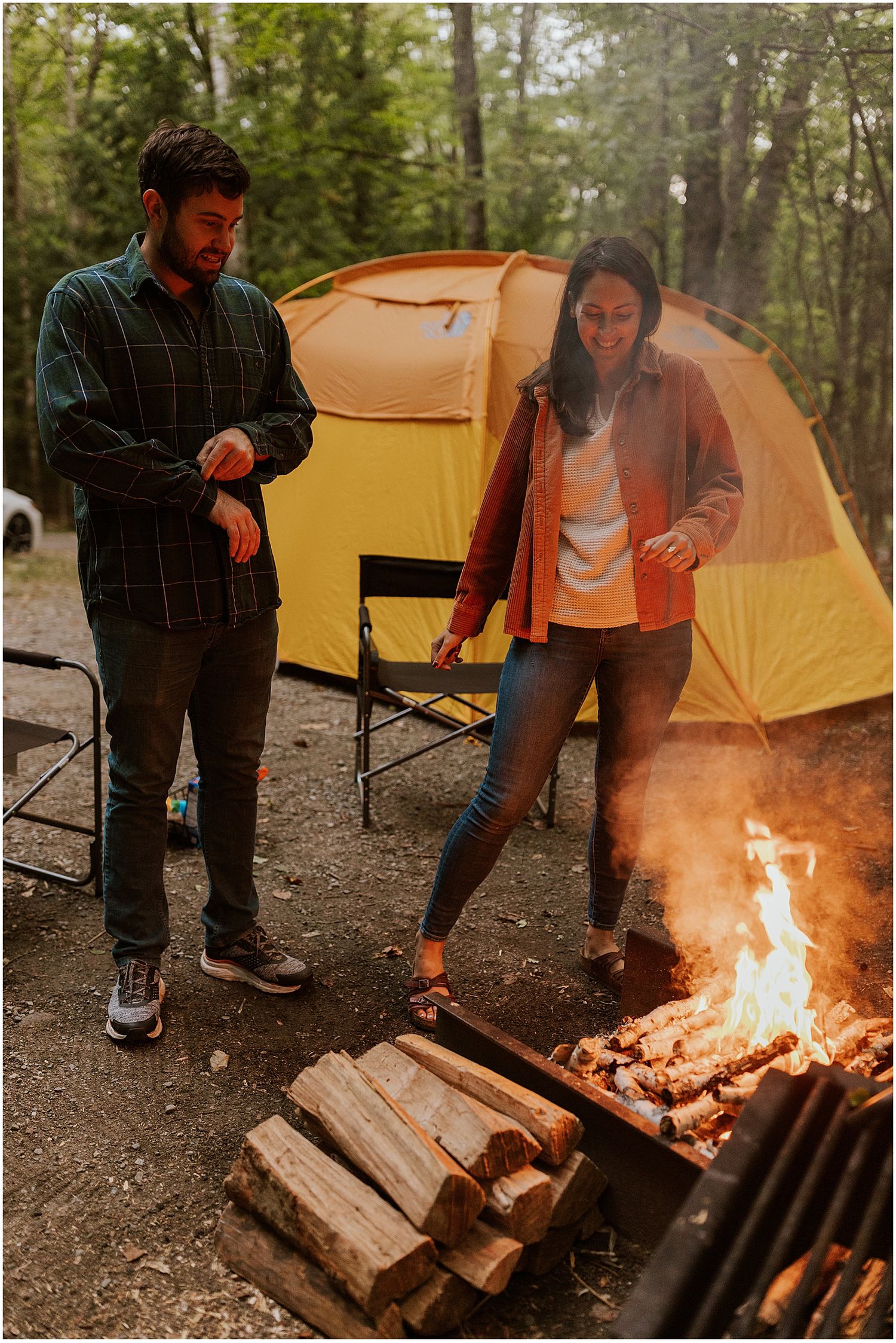 Camping engagement photos in NH