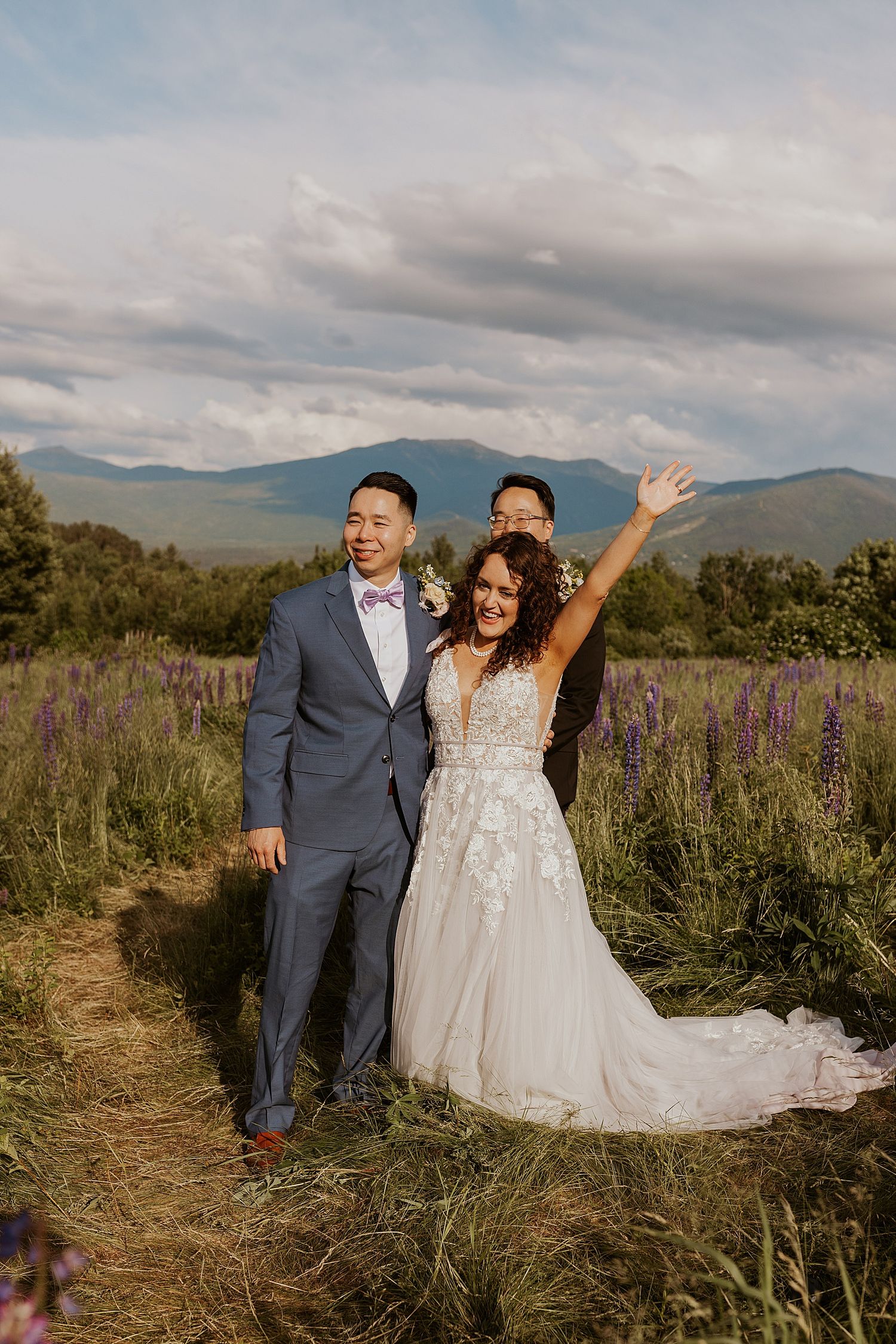 Bride and groom at their micro wedding in NH in the White Mountains