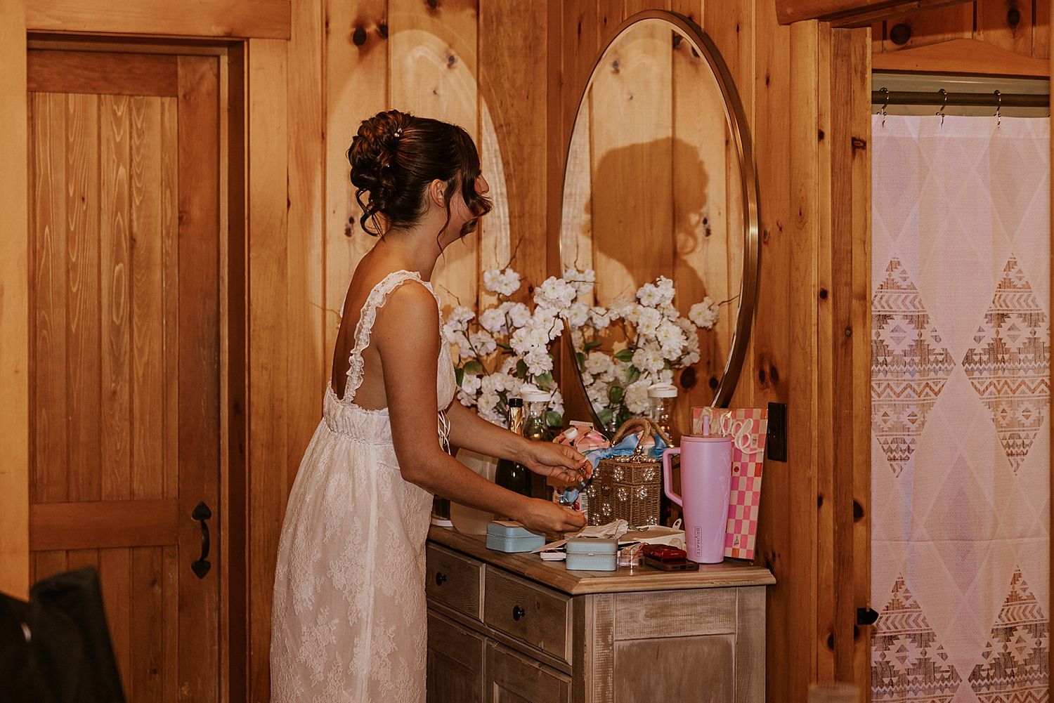 Bride getting ready for her wedding at Longlook Farm in NH