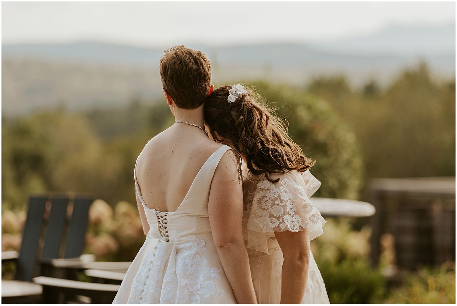 Scenic mountain landscape view during golden hour at an outdoor wedding venue.