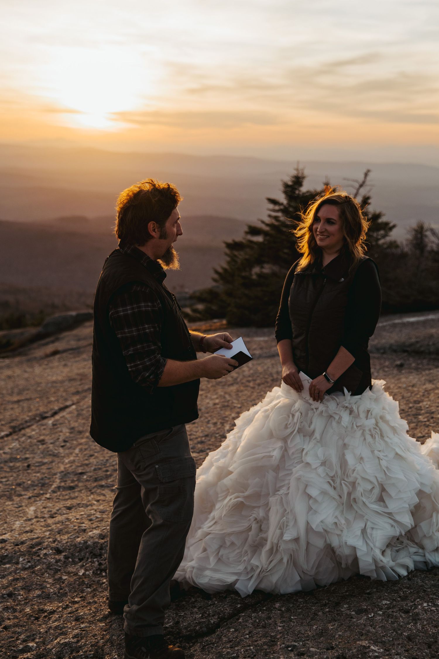 Jackie and Andy Brosonski elope on Mount Cardigan at Sunset
