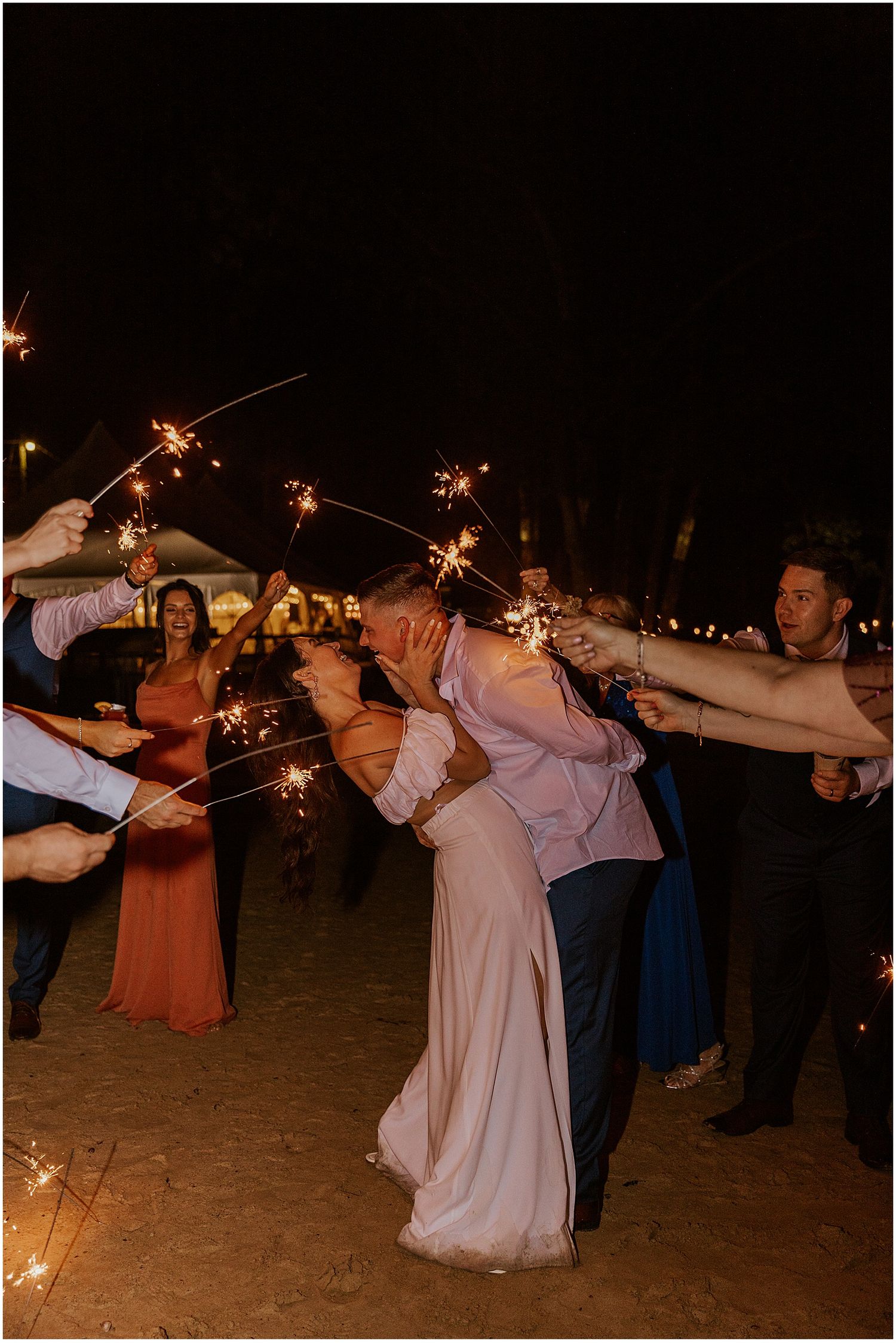 Sparkler exit at NH lake wedding