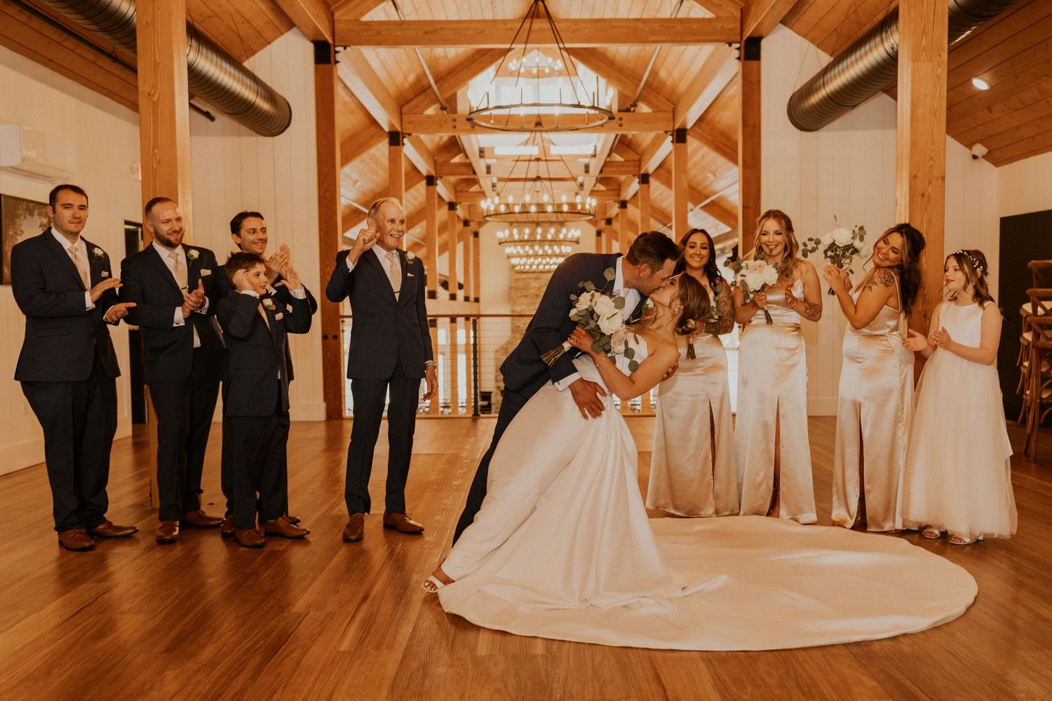 Wedding party photos taken in the lake house at owl's nest resort in thornton new hampshire.
