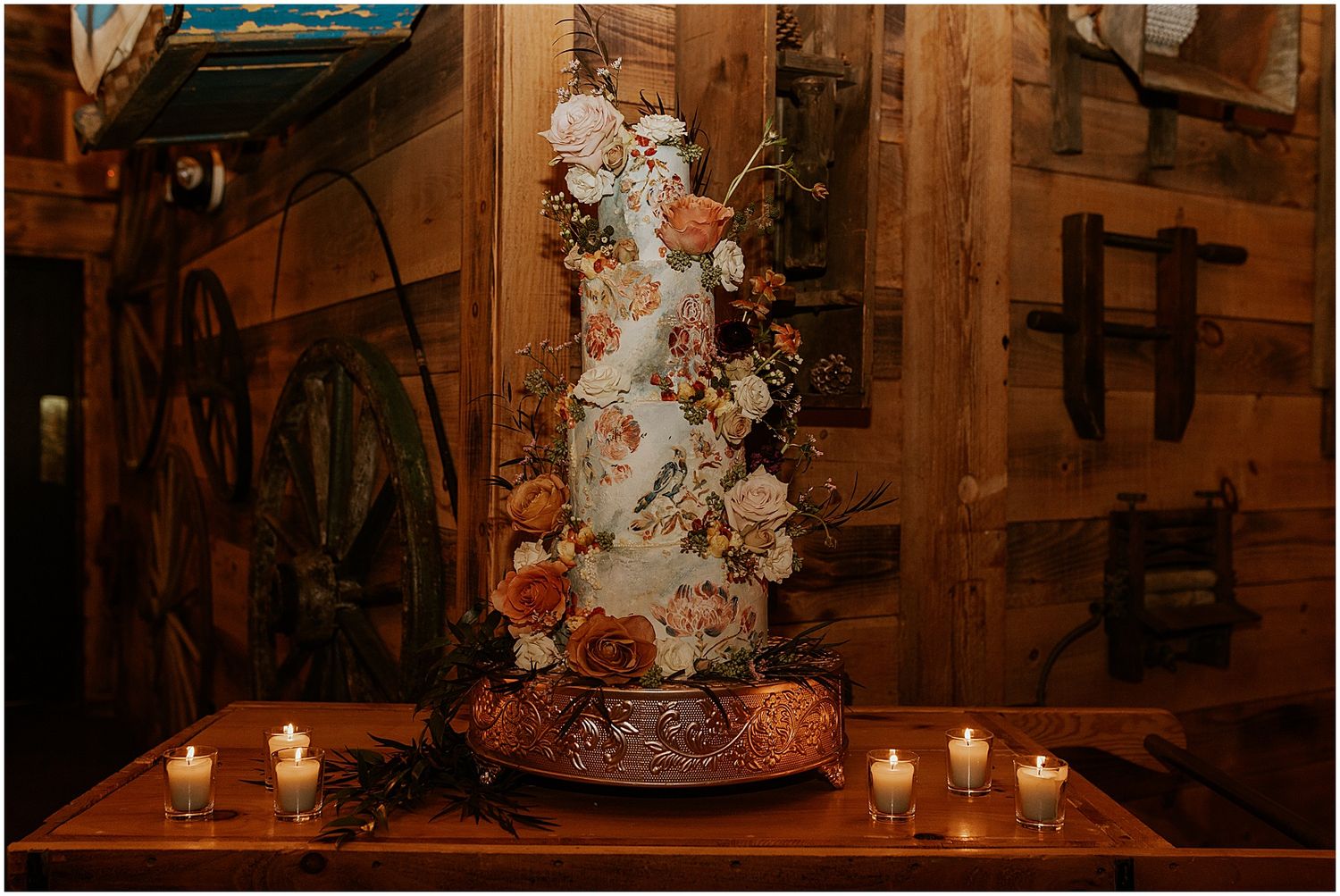 Floral painted wedding cake