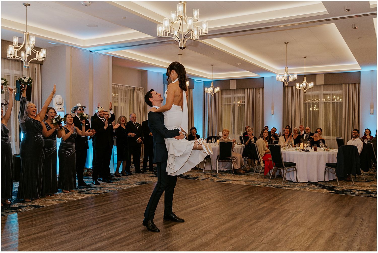 Bride and groom first dance at River Walk Resort at Loon Mountain