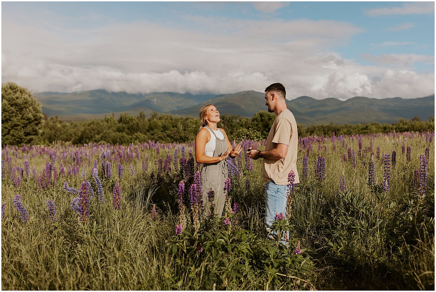 Sugar Hill proposal photos in Lupine Field - Robin Easler Photography