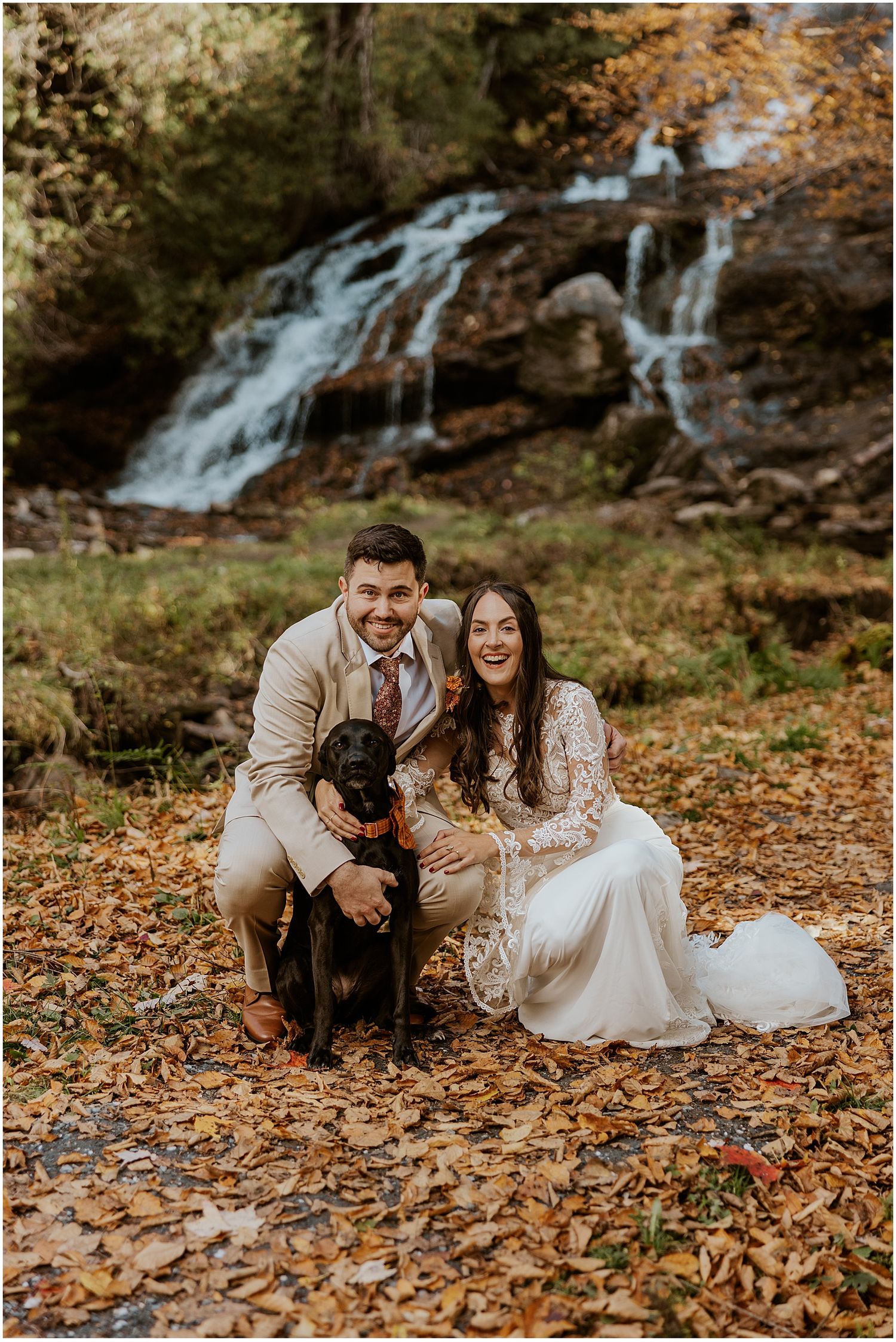 Bride and groom with their dog - unique wedding ideas