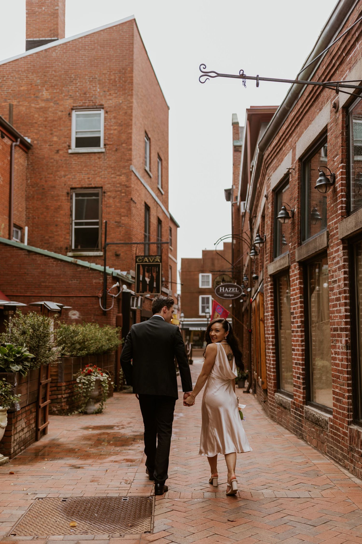Couple on their elopement day in downtown Portsmouth NH
