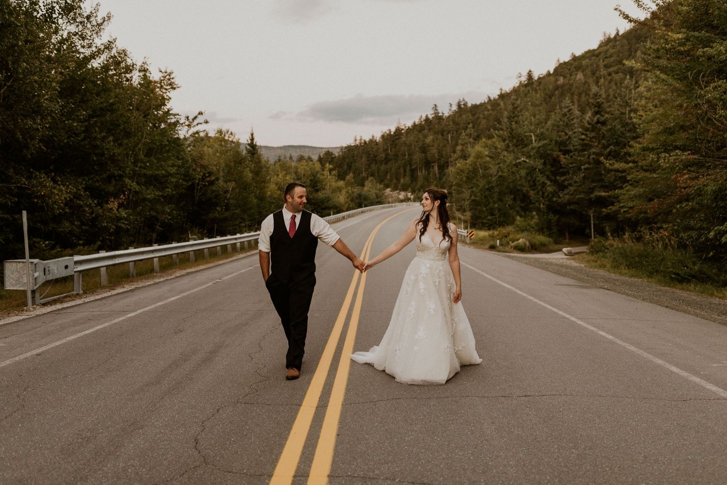 New Hampshire elopement portraits during golden hour in the white mountains.