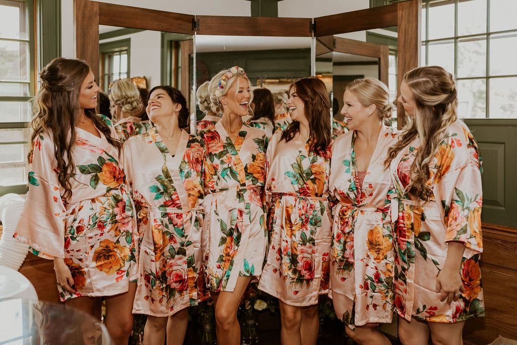 Floral bridesmaids robes New Hampshire wedding