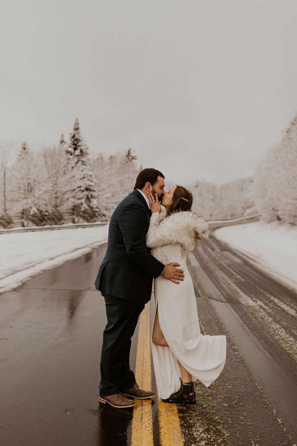 New Hampshire snowy winter elopement portraits