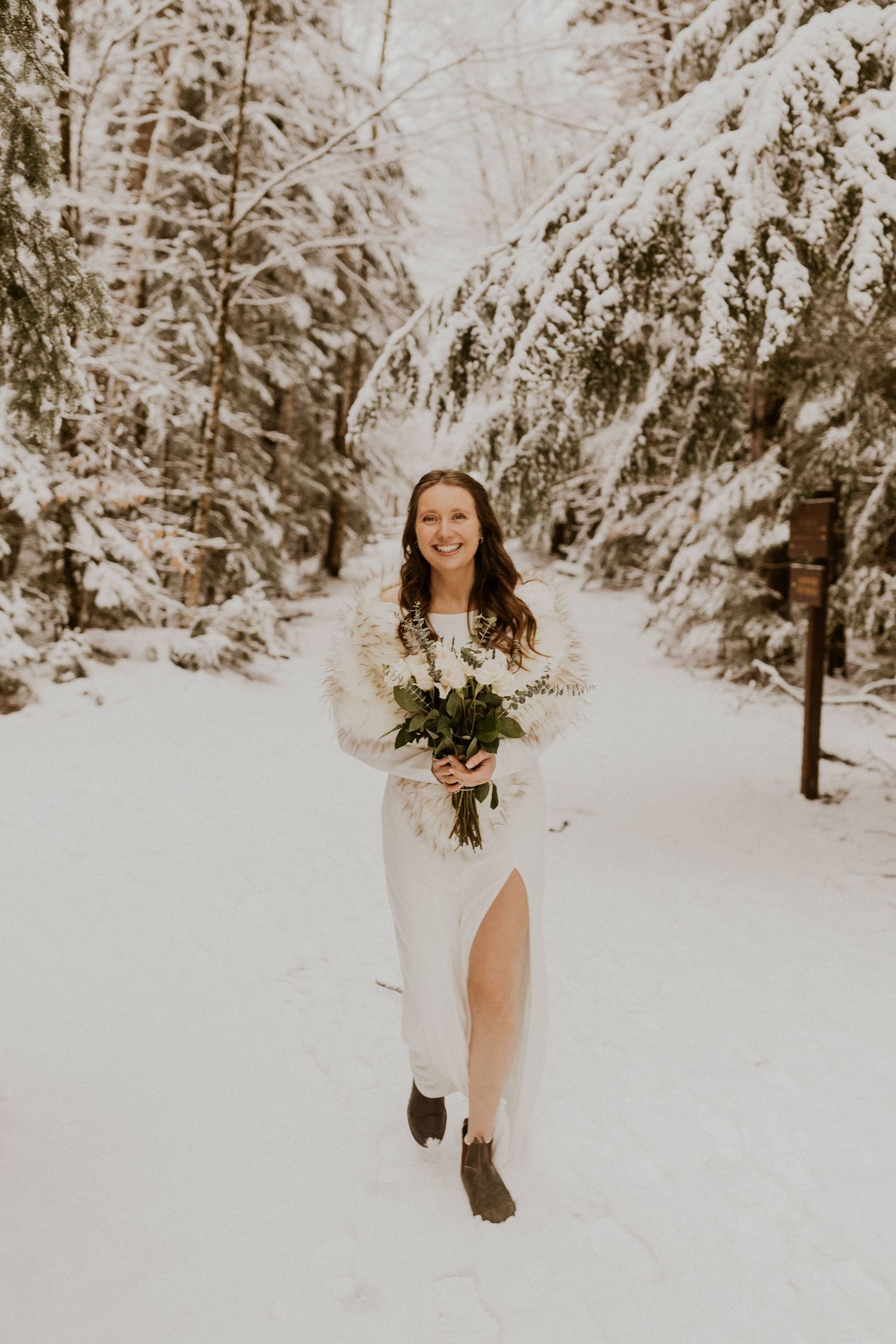 Bride at her winter elopement in NH