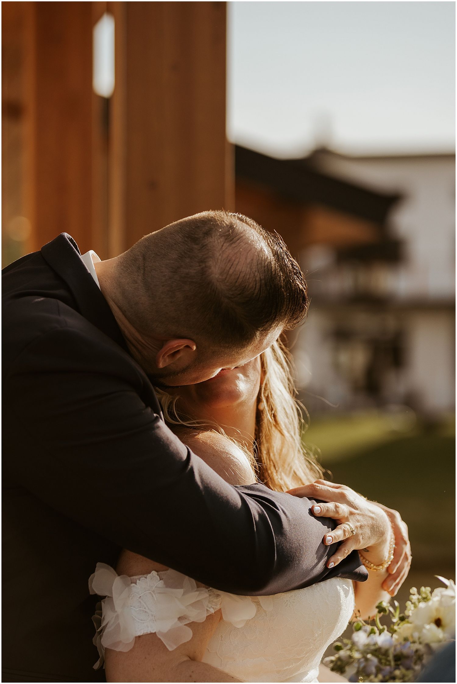 Bride and groom sunset portrait at their new hampshire mountain wedding
