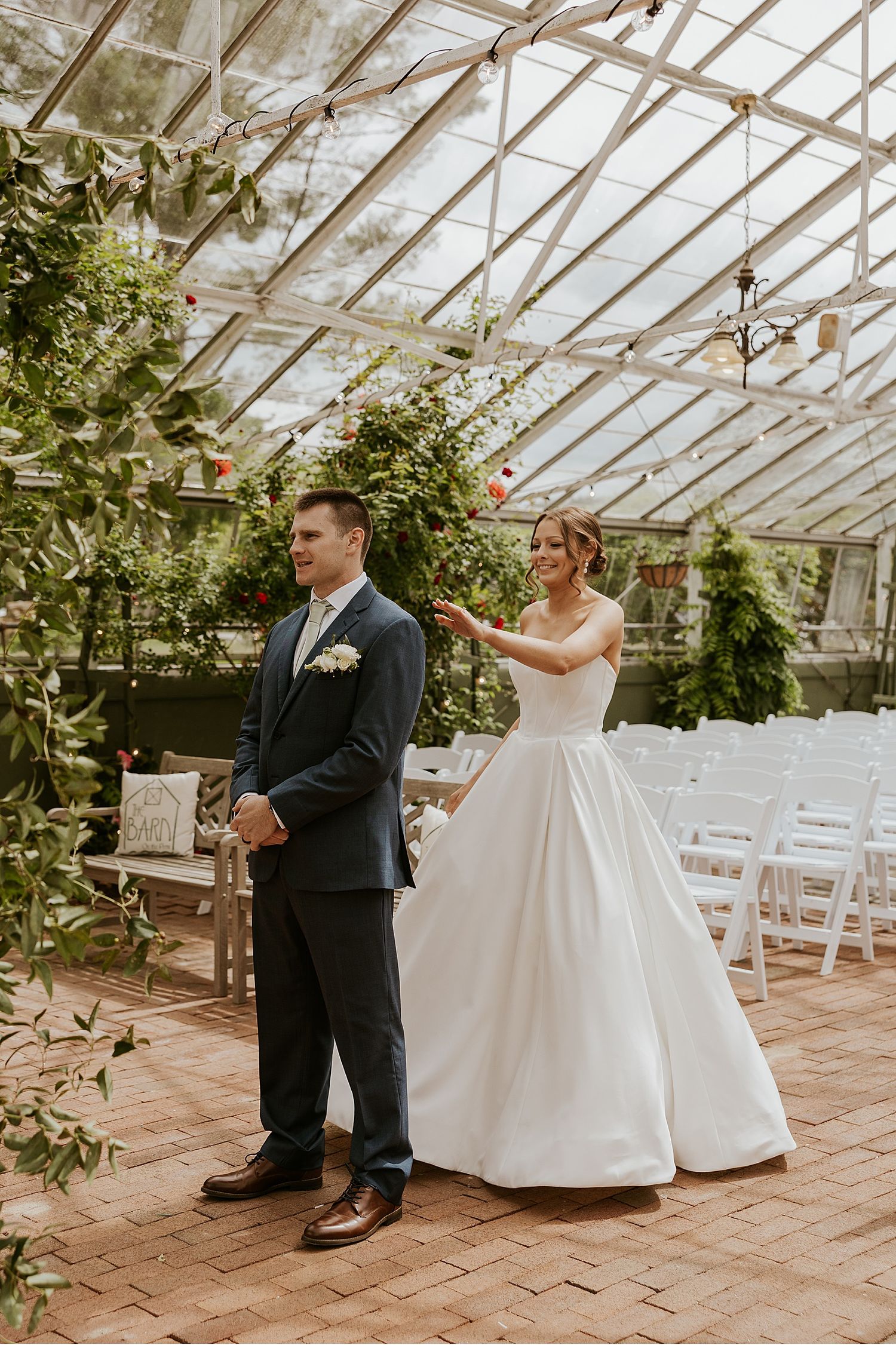 Bride and groom sharing a first look at their New Hampshire wedding