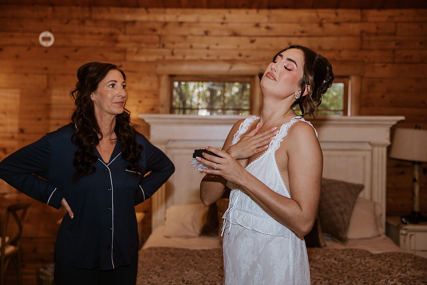 Bride getting ready for her New Hampshire wedding at Longlook Farm