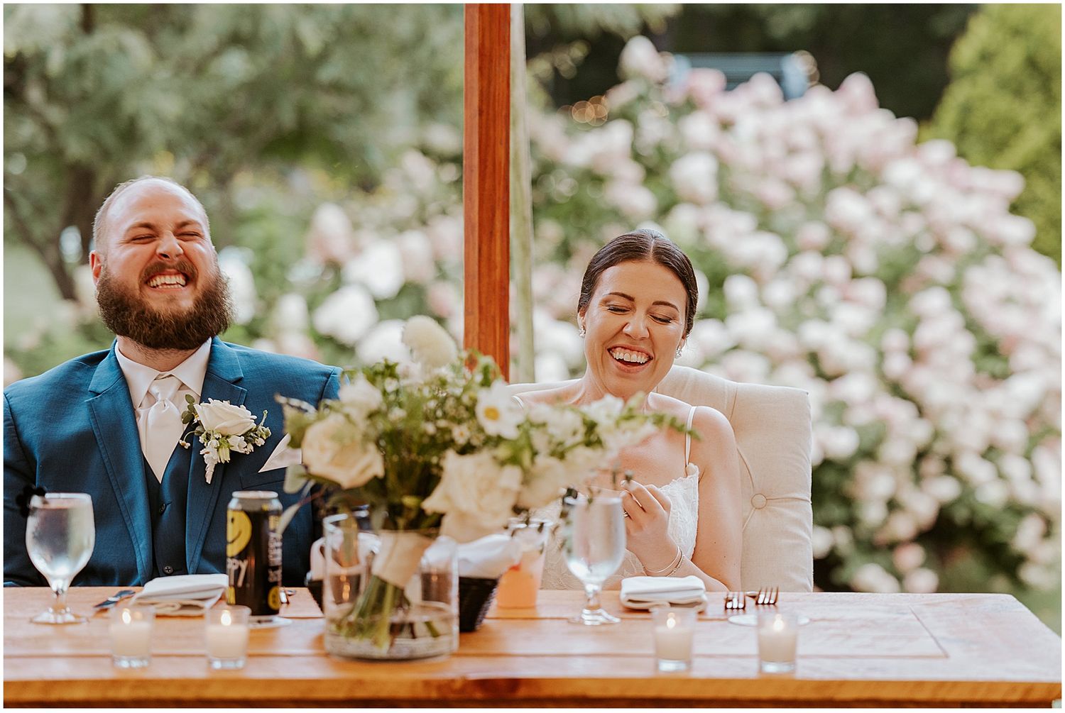 Wedding reception at the Gardens at Uncanoonuc Mountain, a great outdoor wedding venue in NH