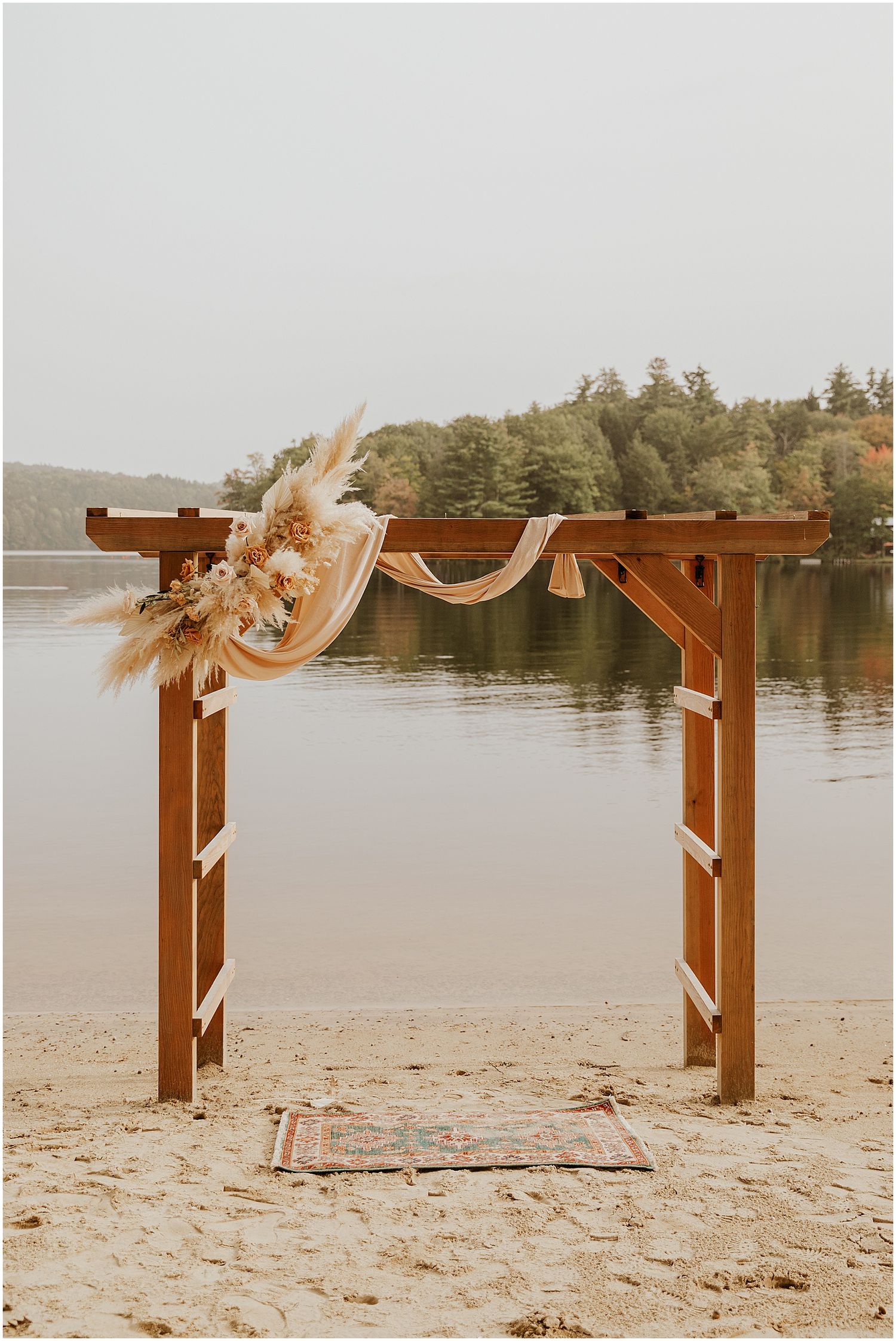 Boho wedding arch for NH lake wedding