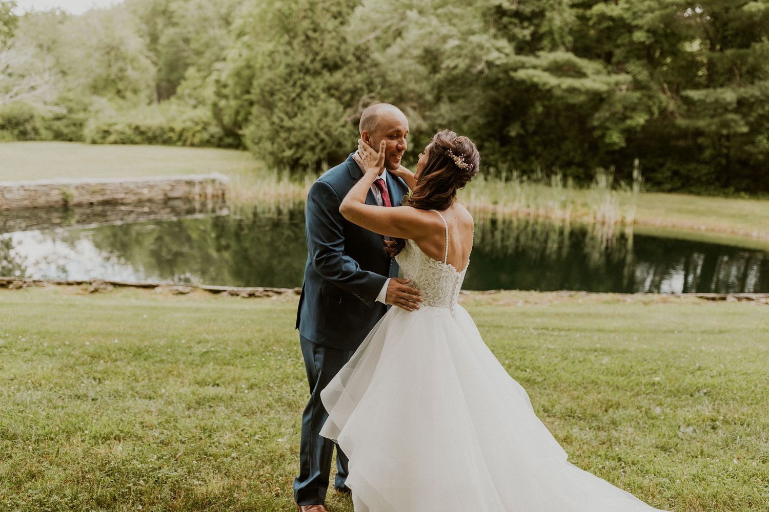 Jessica and Mike seeing each other for the first time on their wedding day.
