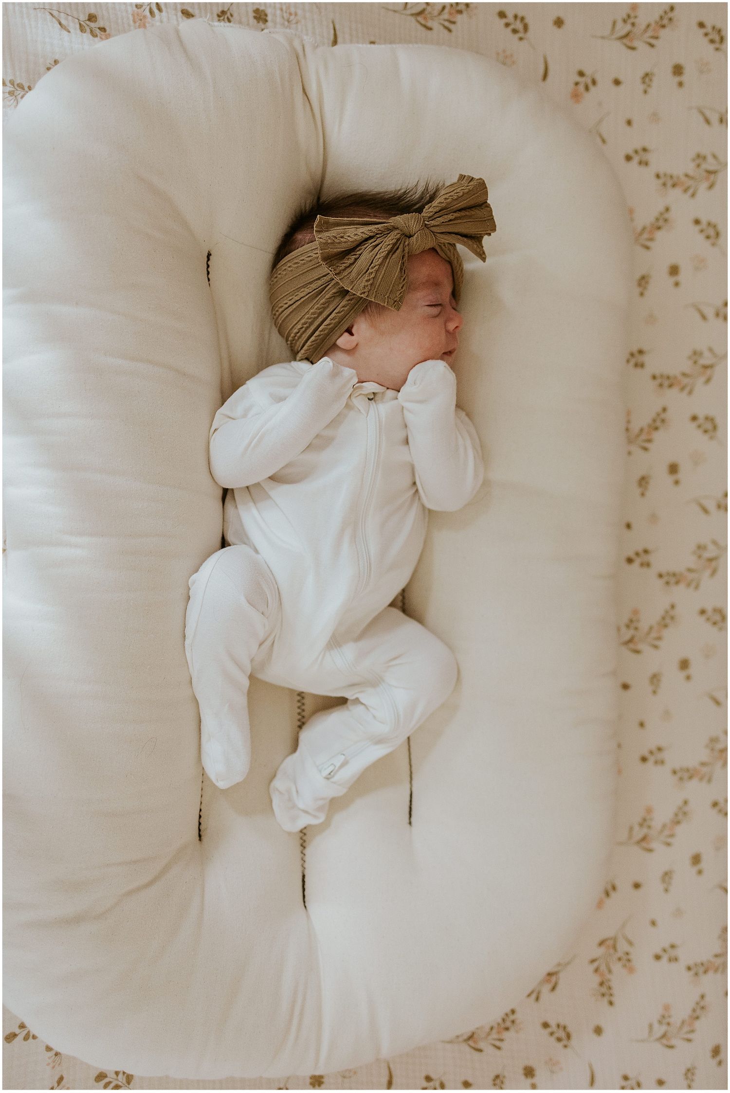 A sleeping newborn baby at home in New Hampshire