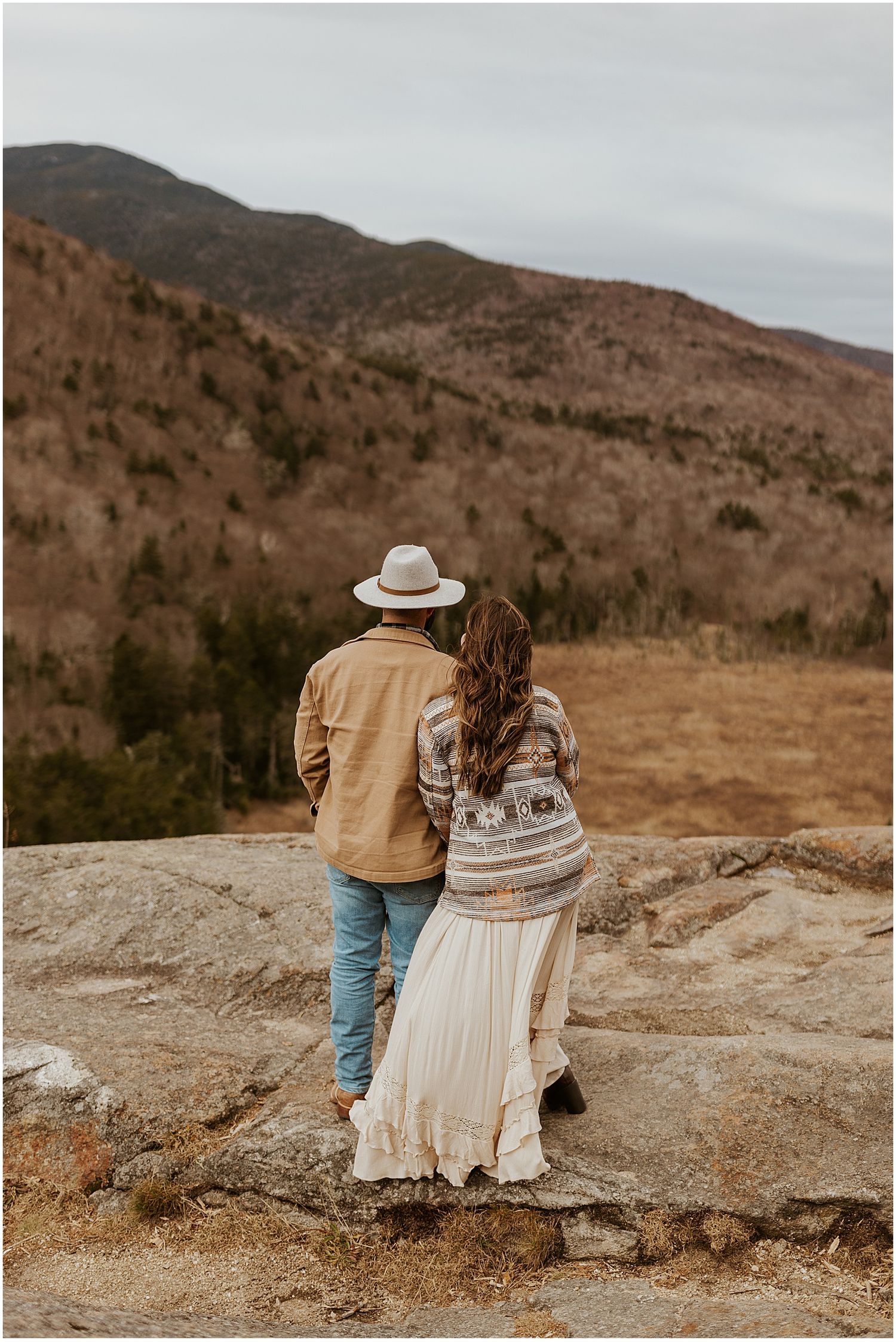 Boho engagement photo dress for couple taking photos in the White Mountains
