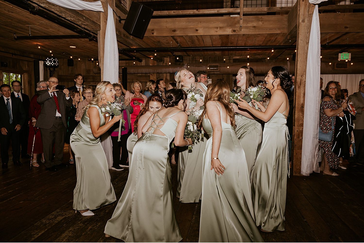 Bridesmaids on the dance floor at a NH wedding