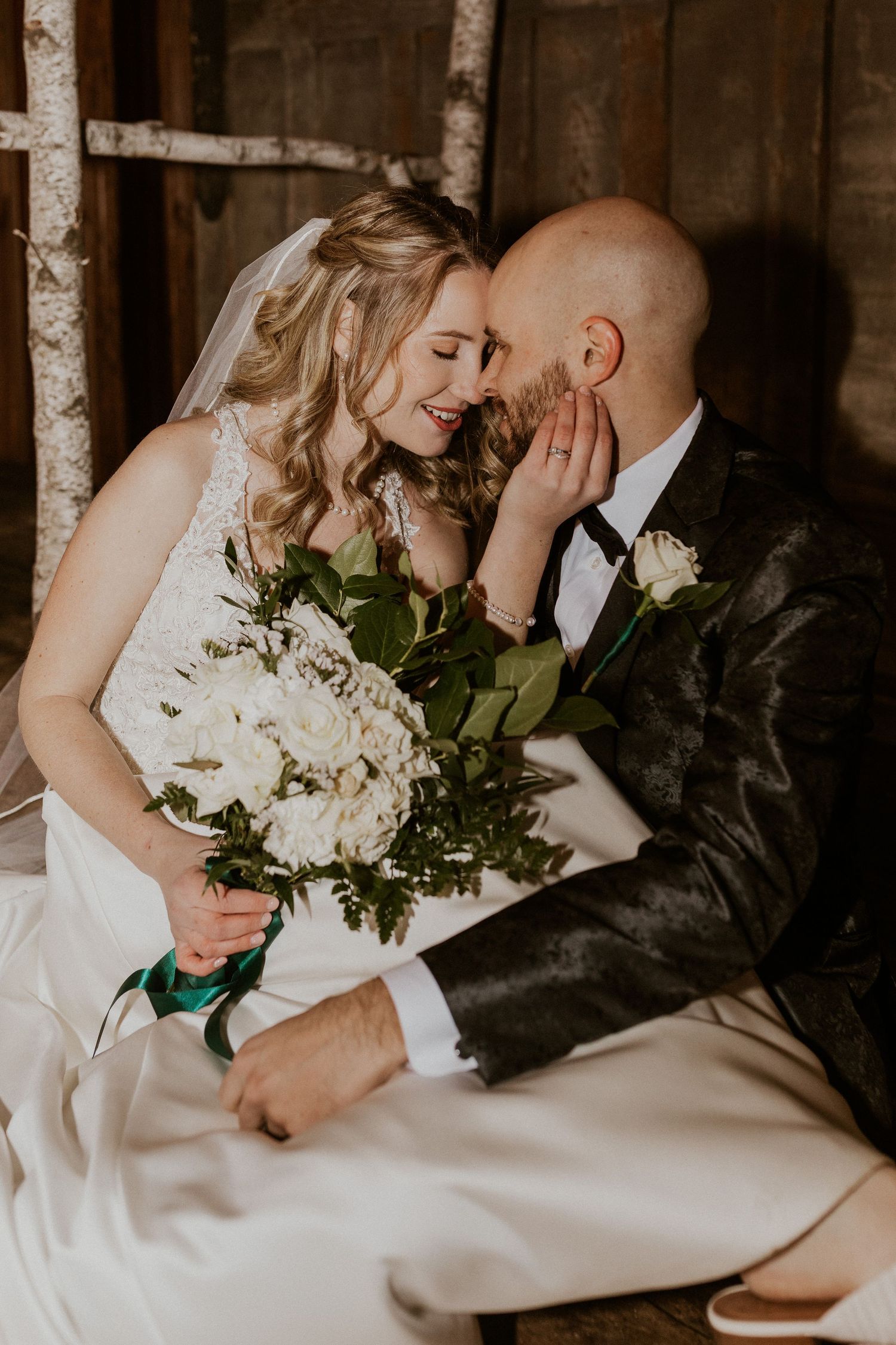 Deirdre and Brodie sharing an intimate moment after their wedding ceremony in Tamworth New Hampshire.