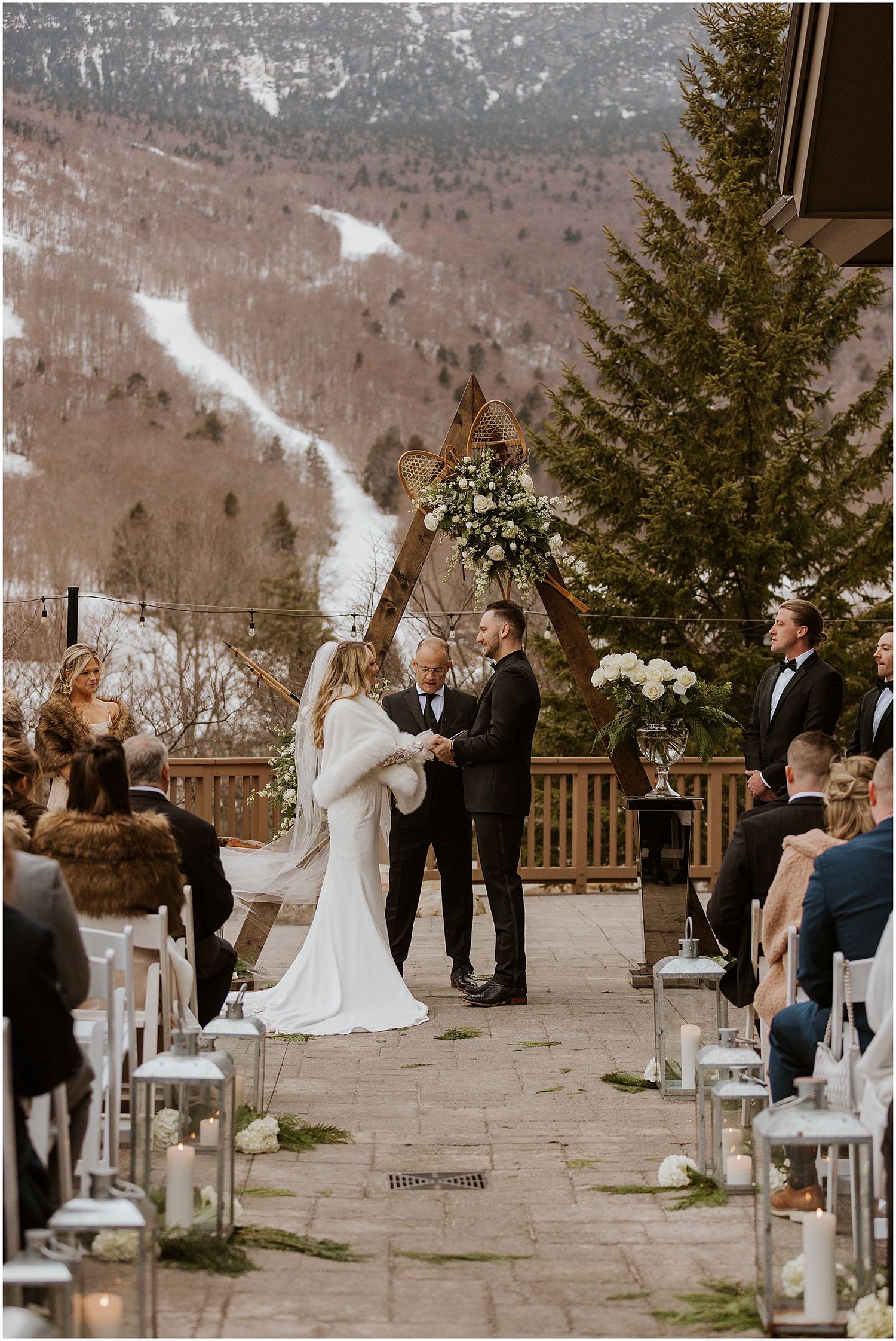 Winter wedding ceremony in Stowe VT