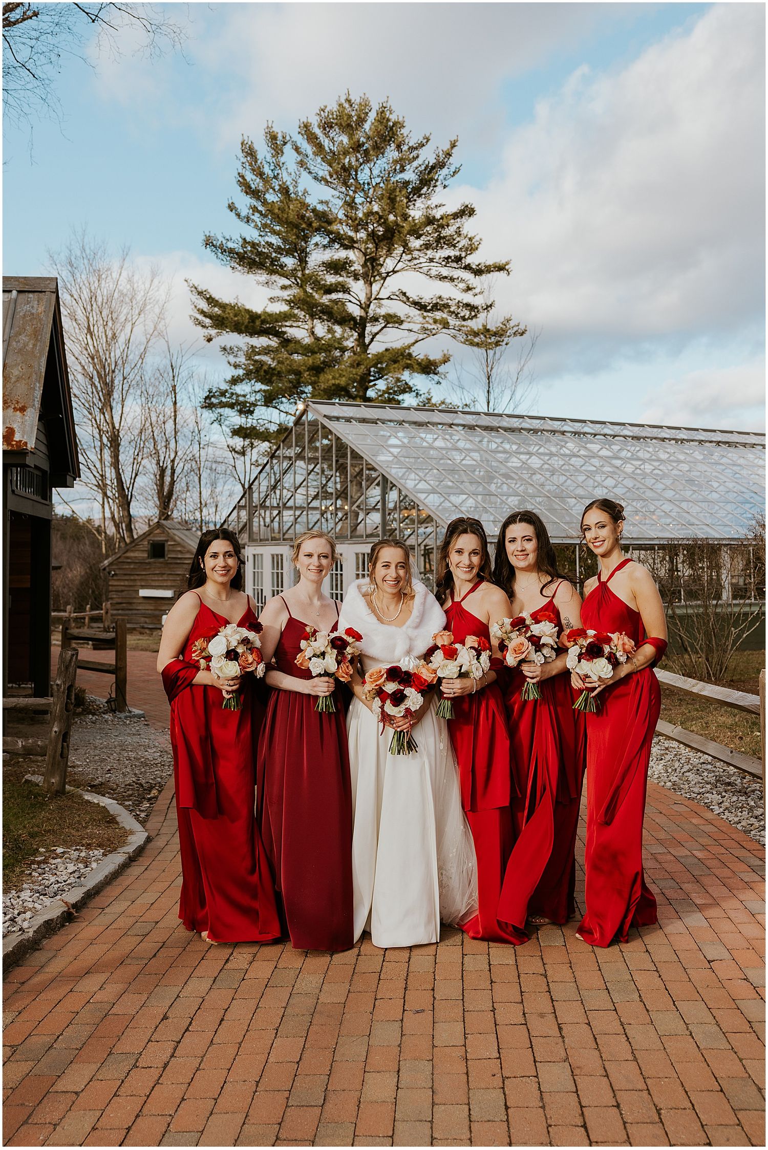 Bride and her bridesmaids at White Mountain wedding venue Barn on the Pemi