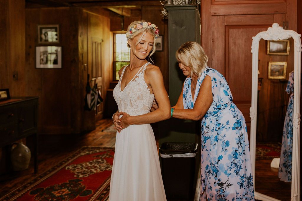 Bride getting ready at Birch Hill Farm in Gilford NH