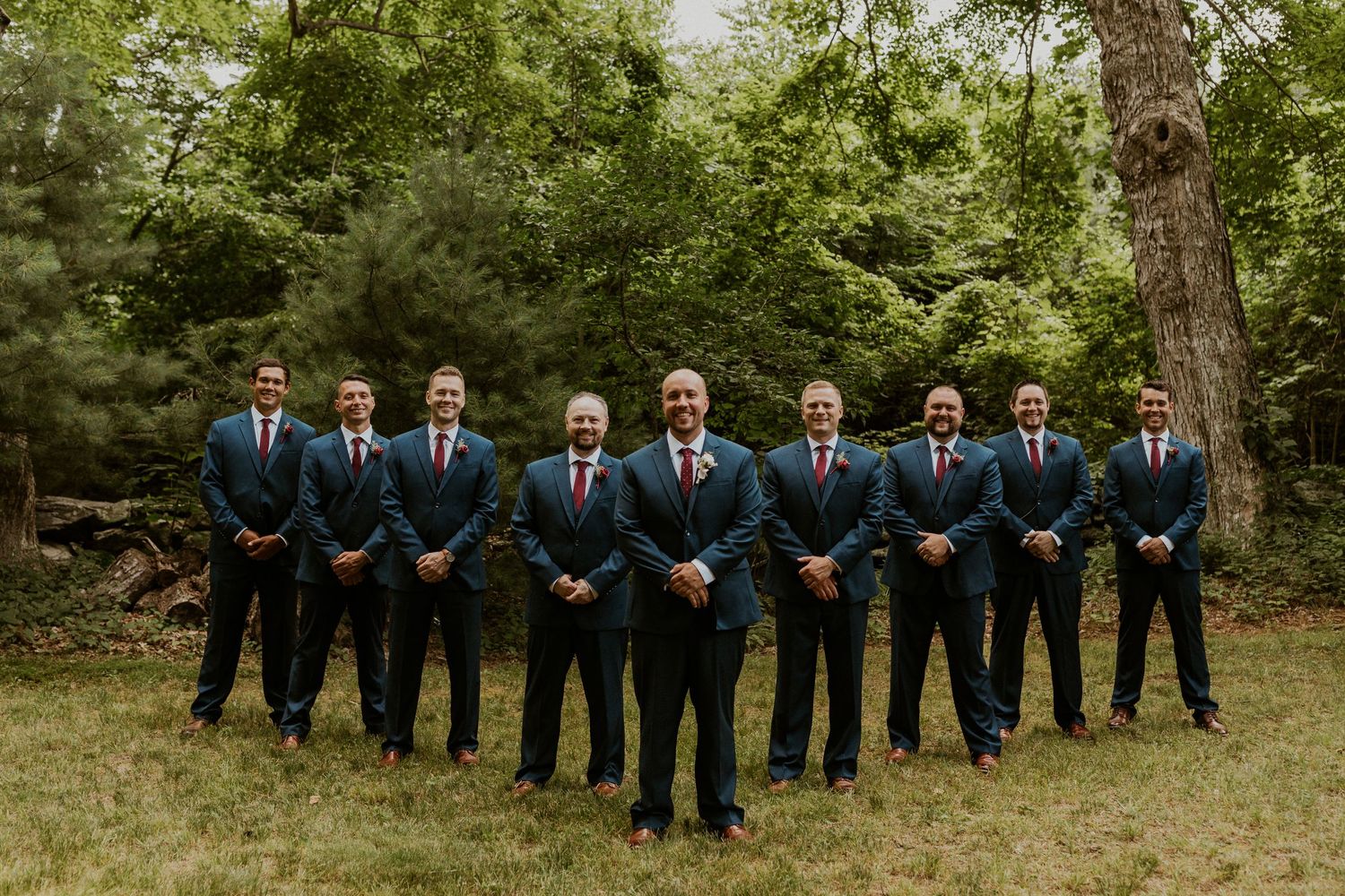 A groomsmen group photo at Wright's Mill Farm in Canterbury Connecticut.
