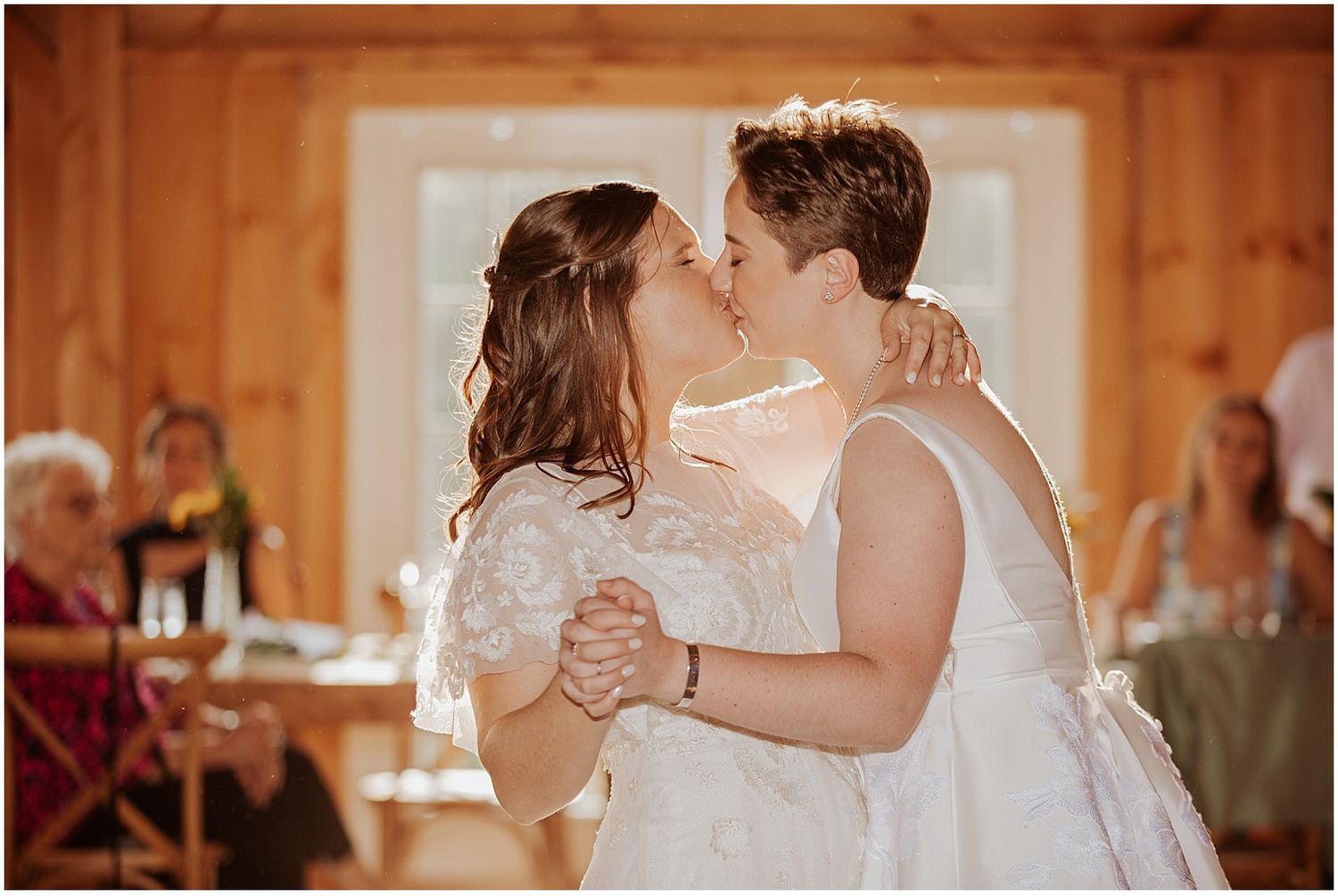 Brides having their first dance at their NH barn wedding
