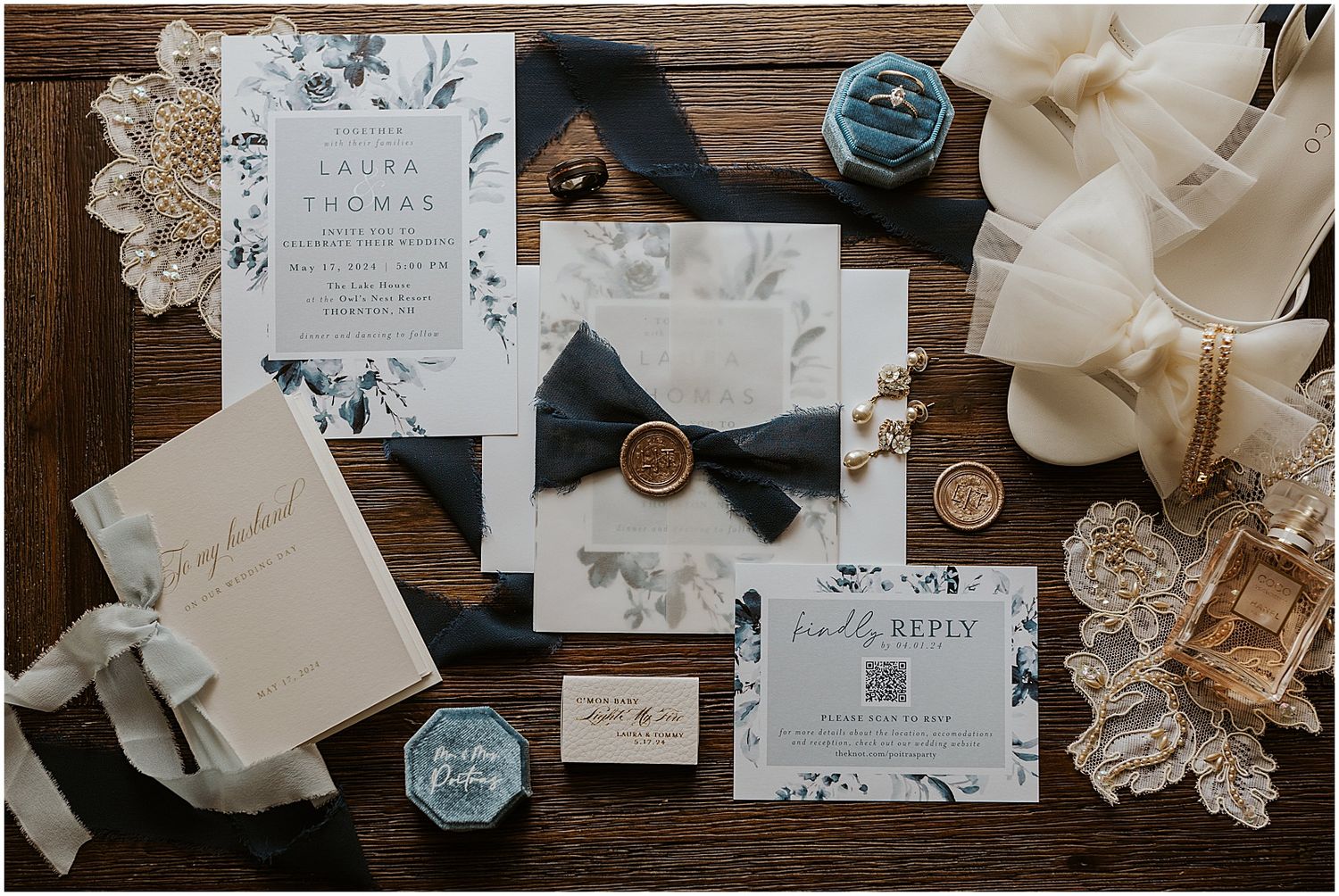NH wedding flatlay detail photo