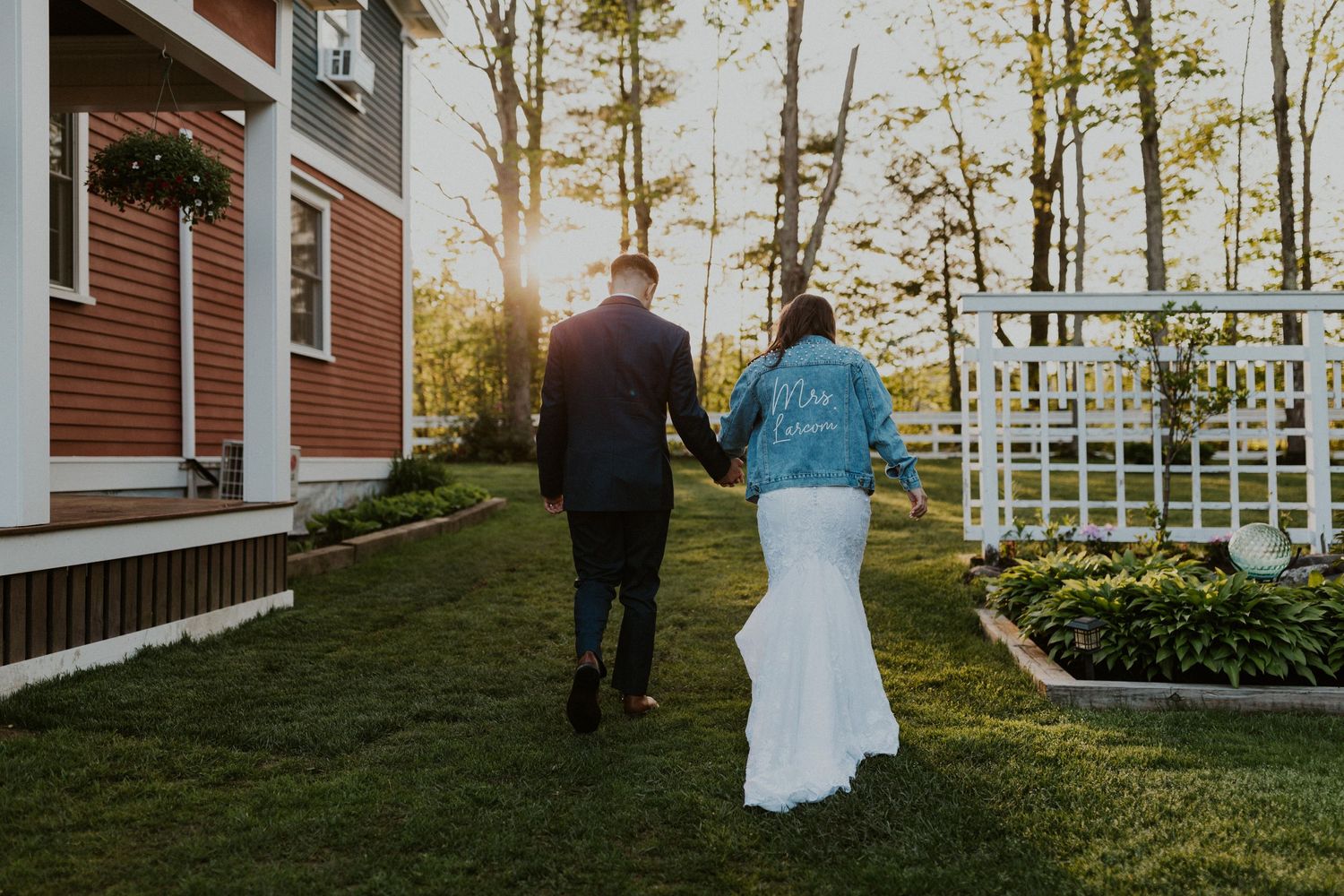 Chrissy and Mike during golden hour portraits at the Arabella Estate in Buxton Maine.