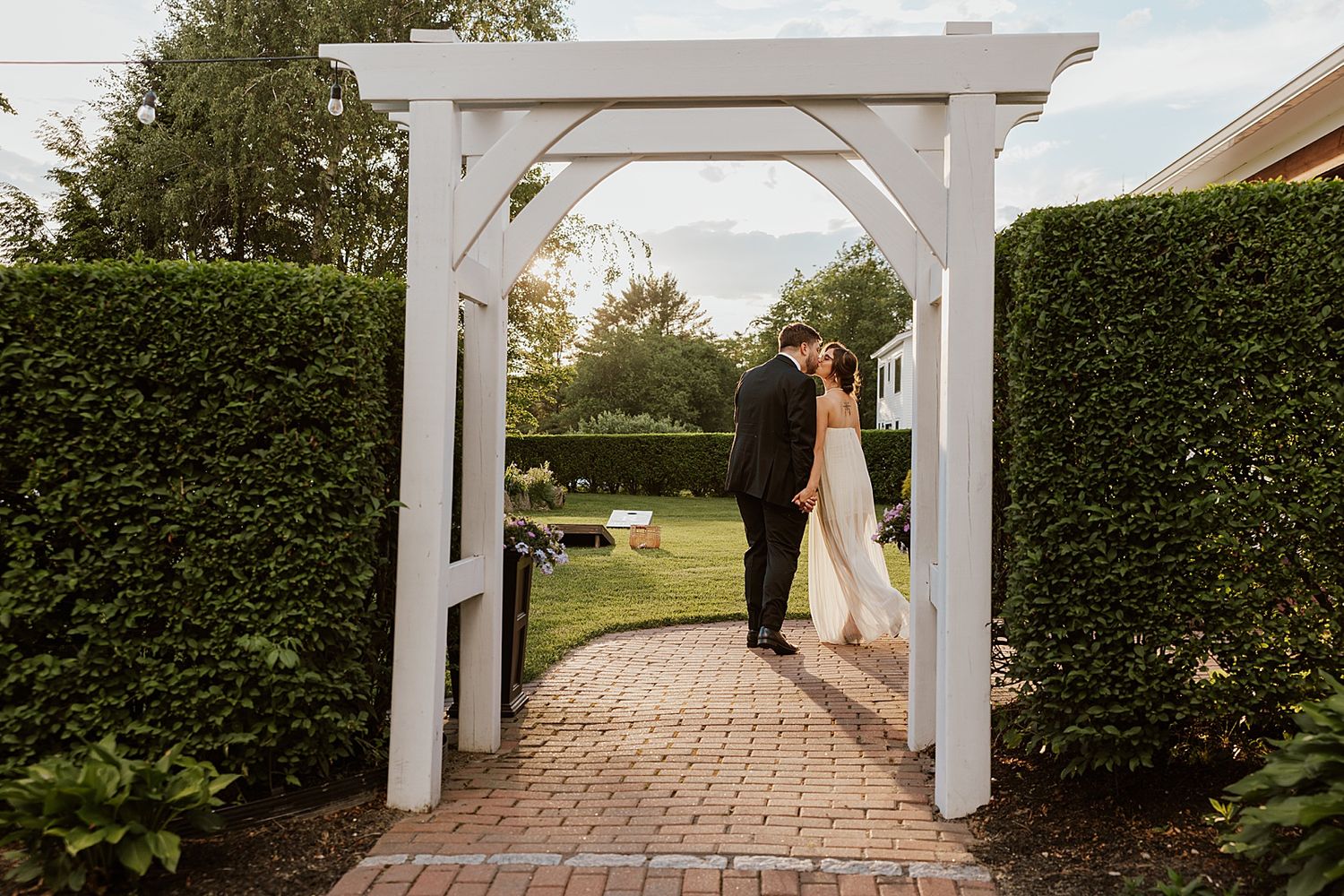 Bride and groom taking portraits around the property at Dell-Lea Weddings and Events