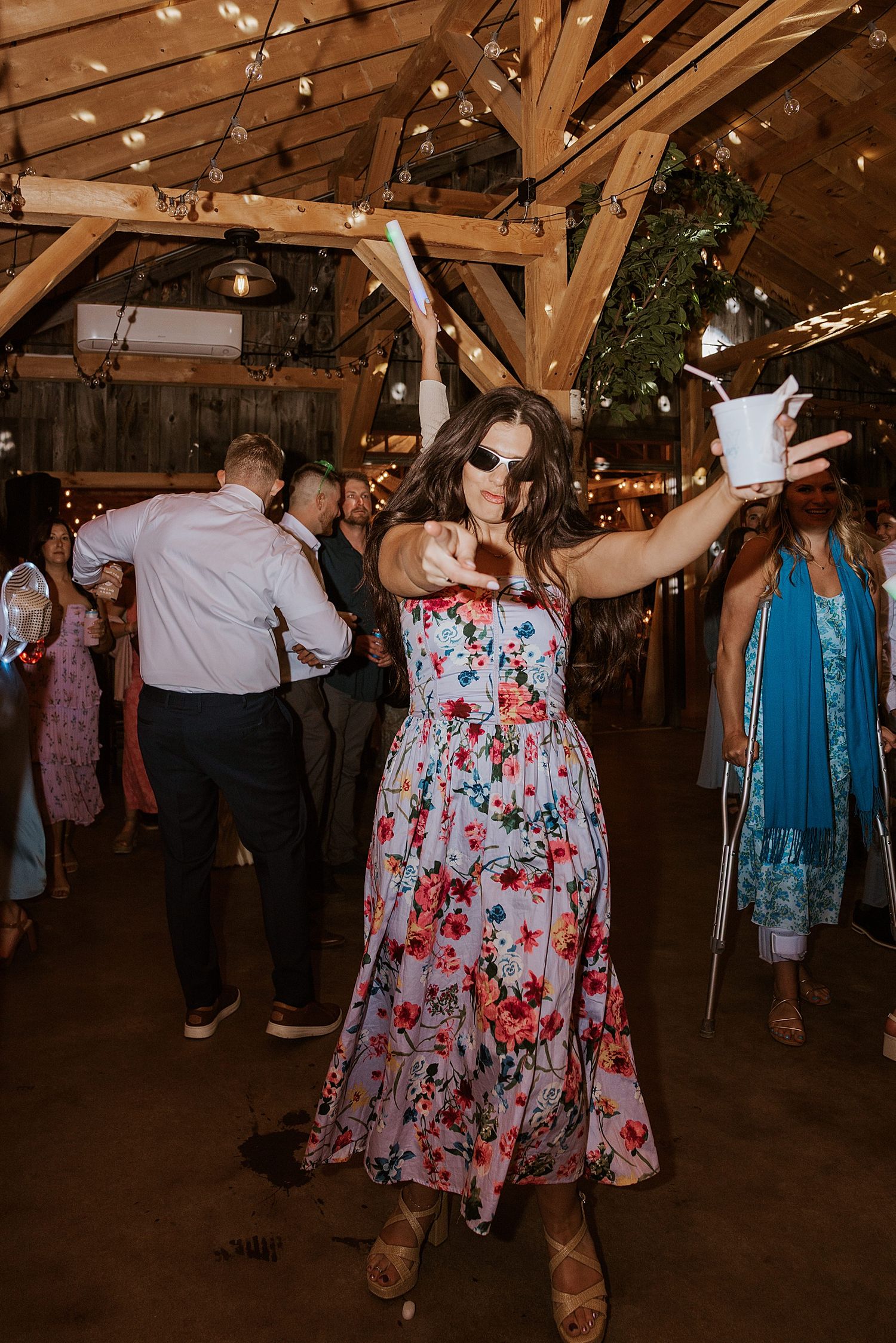 Wedding guests dancing at a Longlook Farm wedding in New Hampshire
