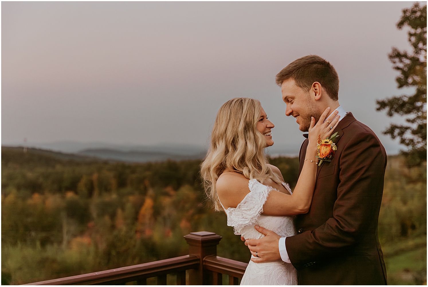 Sunset portraits bride and groom New Hampshire